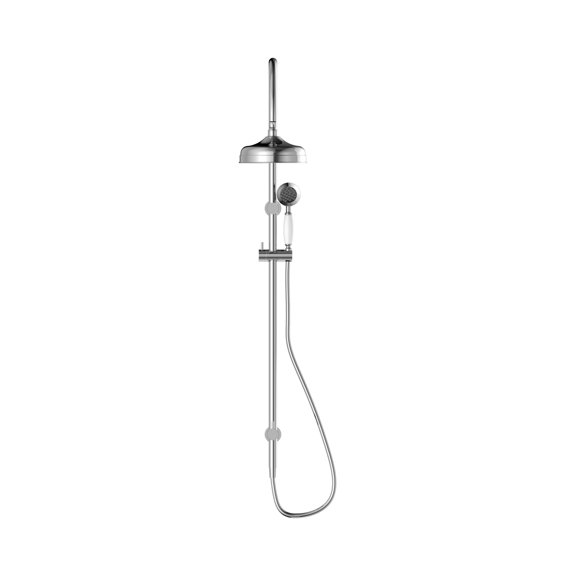 Nero York Twin Shower With White Porcelain Hand Shower, Chrome