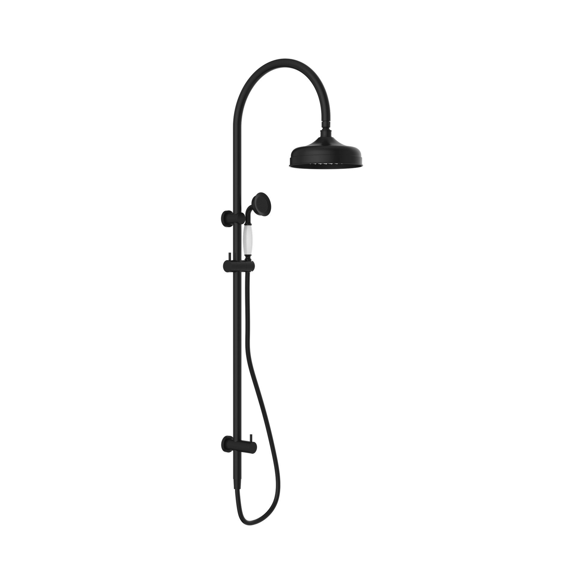 Nero York Twin Shower With White Porcelain Hand Shower, Matte Black