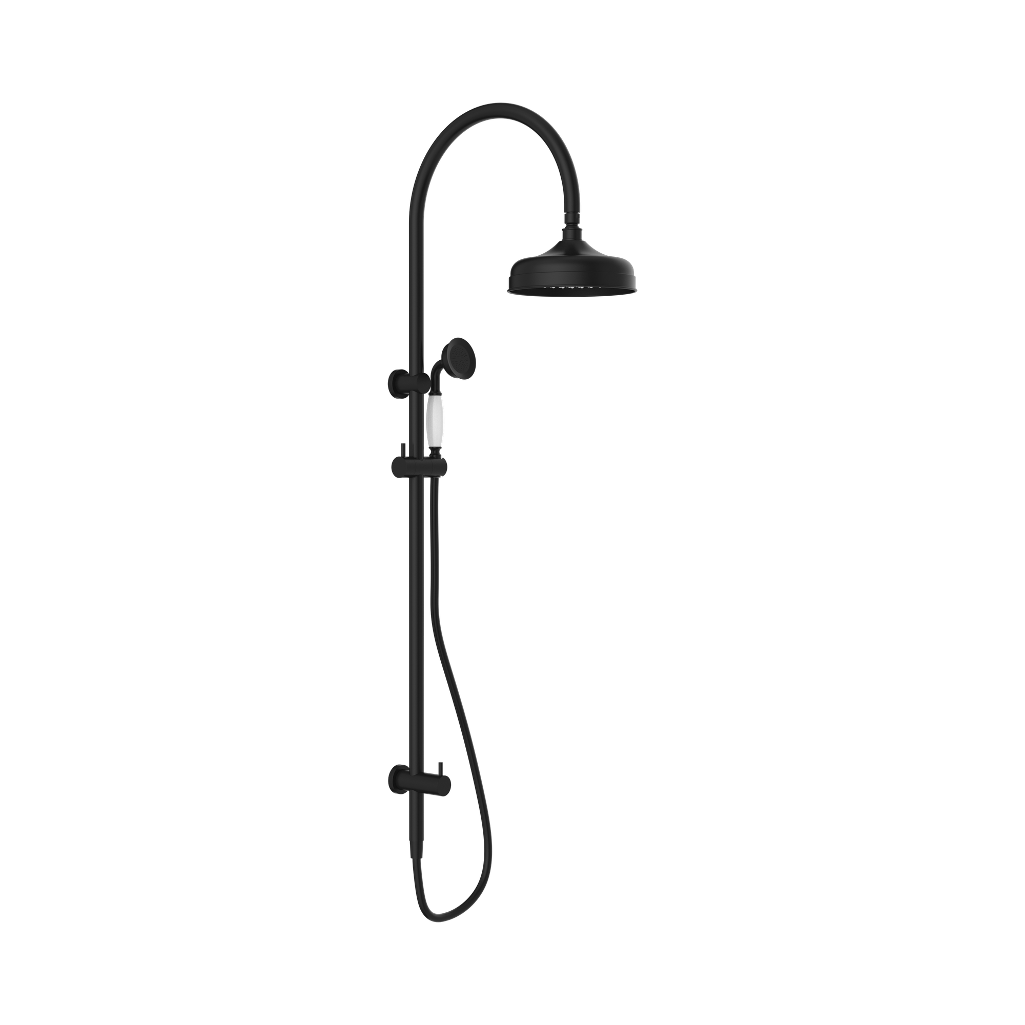 Nero York Twin Shower With White Porcelain Hand Shower, Matte Black
