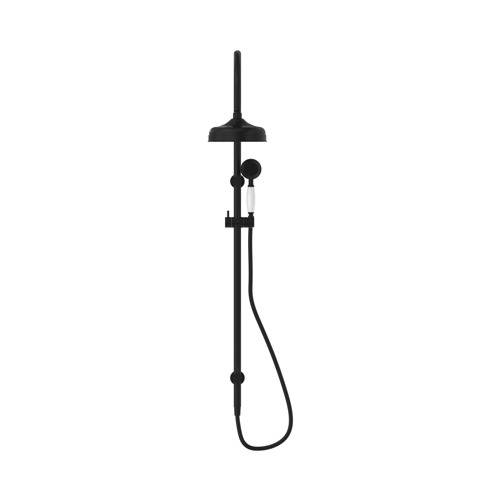 Nero York Twin Shower With White Porcelain Hand Shower, Matte Black