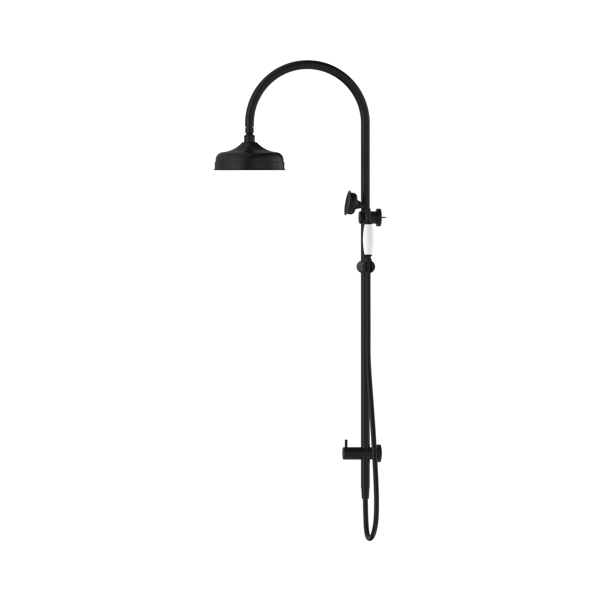 Nero York Twin Shower With White Porcelain Hand Shower, Matte Black