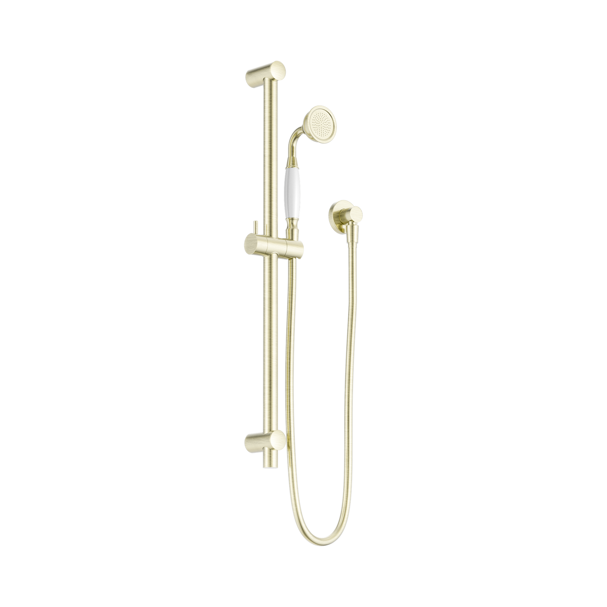 Nero York Shower Rail With White Porcelain Hand Shower Aged Brass
