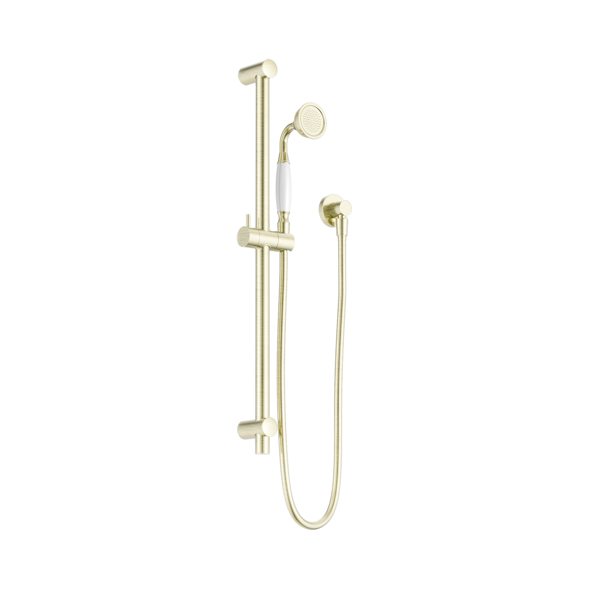 Nero York Shower Rail With White Porcelain Hand Shower Aged Brass
