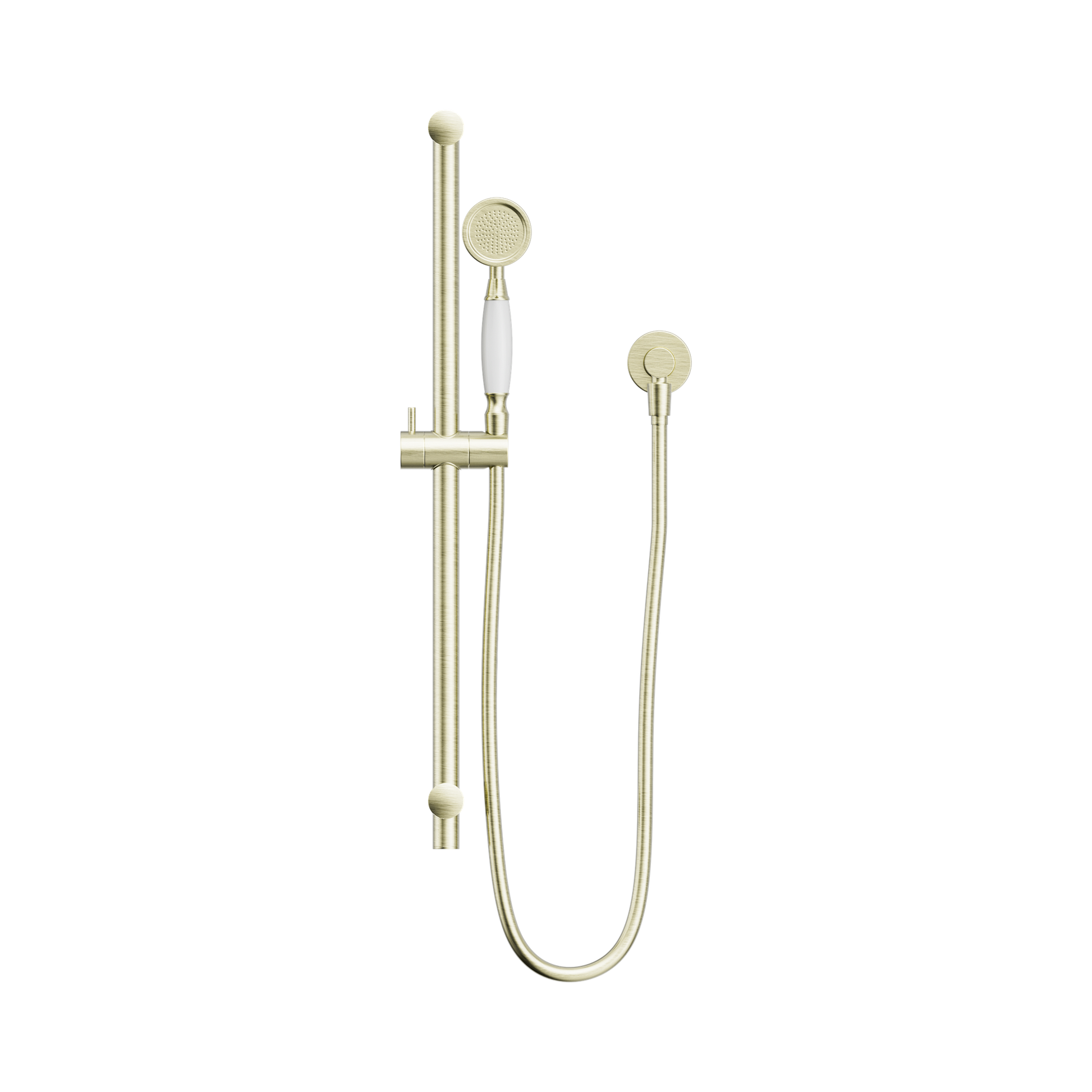 Nero York Shower Rail With White Porcelain Hand Shower Aged Brass