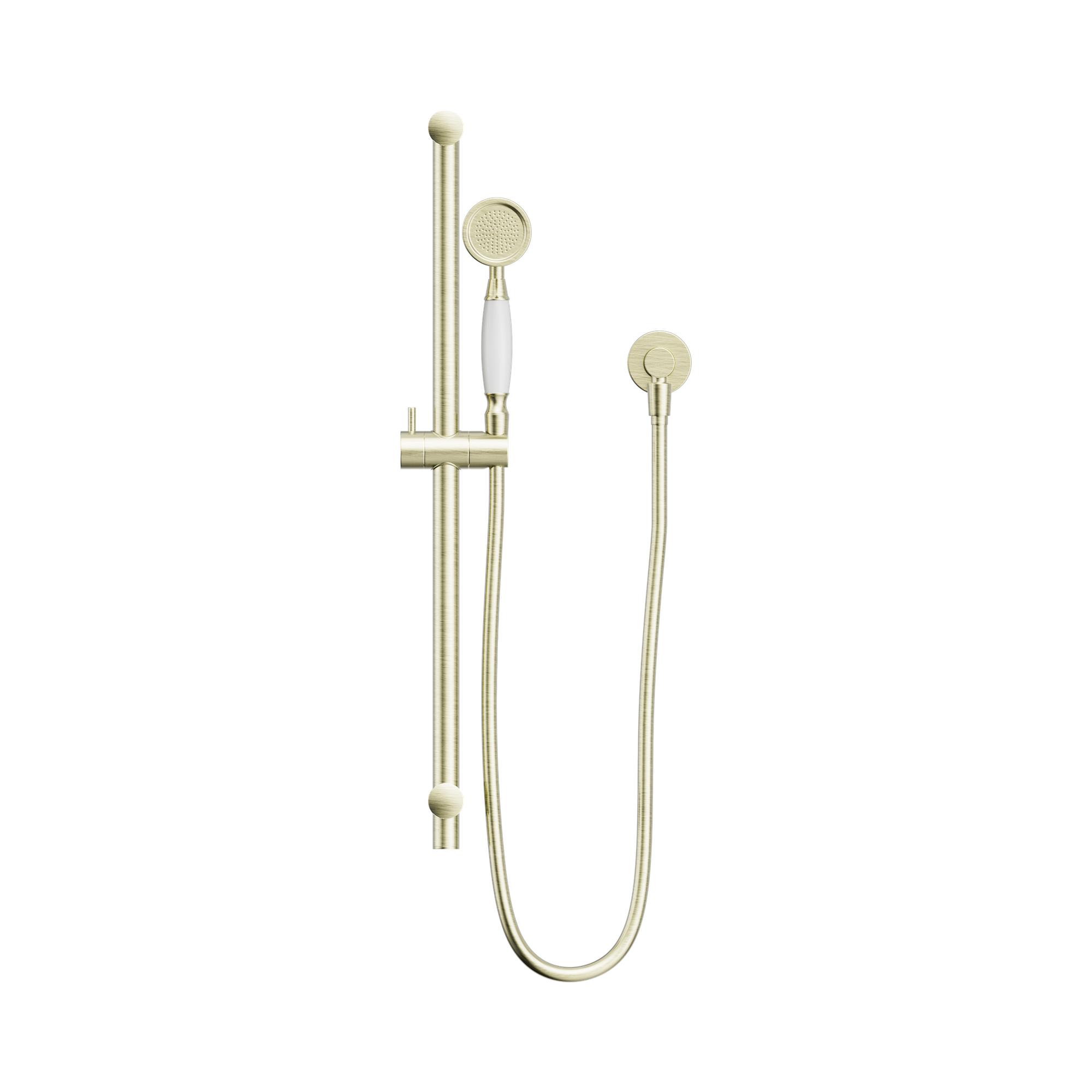 Nero York Shower Rail With White Porcelain Hand Shower Aged Brass