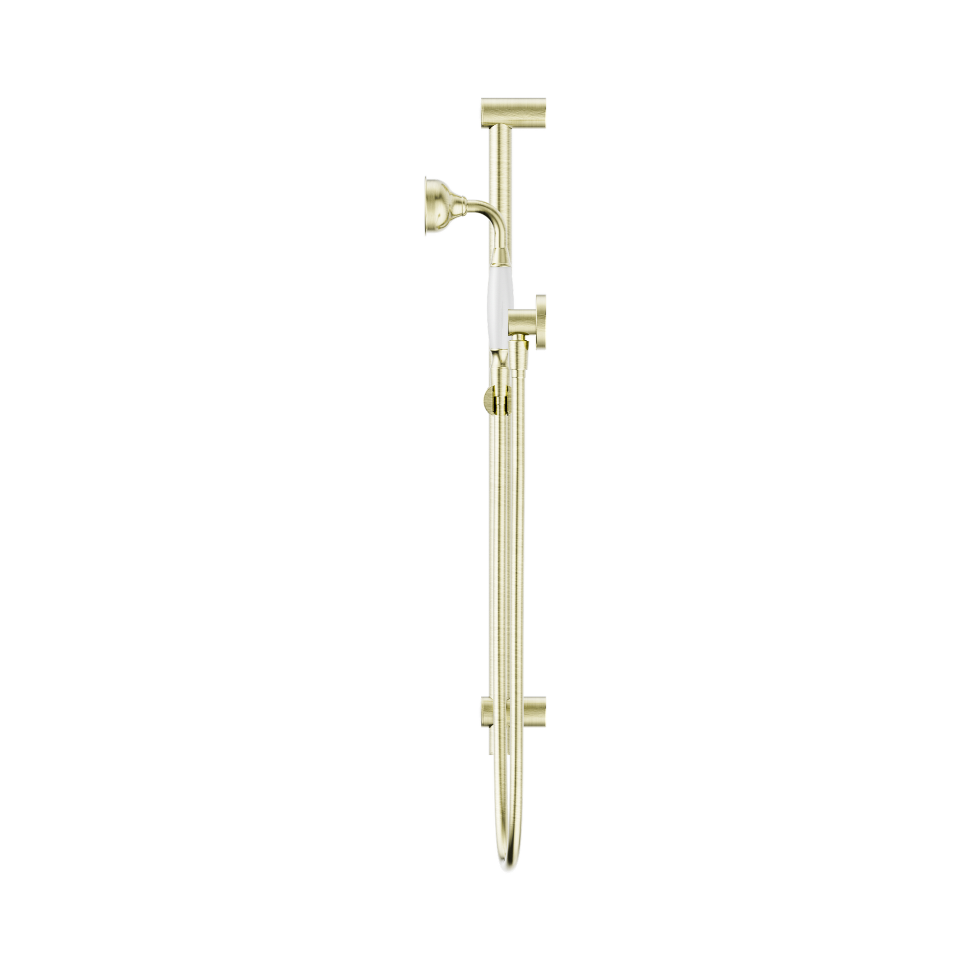 Nero York Shower Rail With White Porcelain Hand Shower Aged Brass