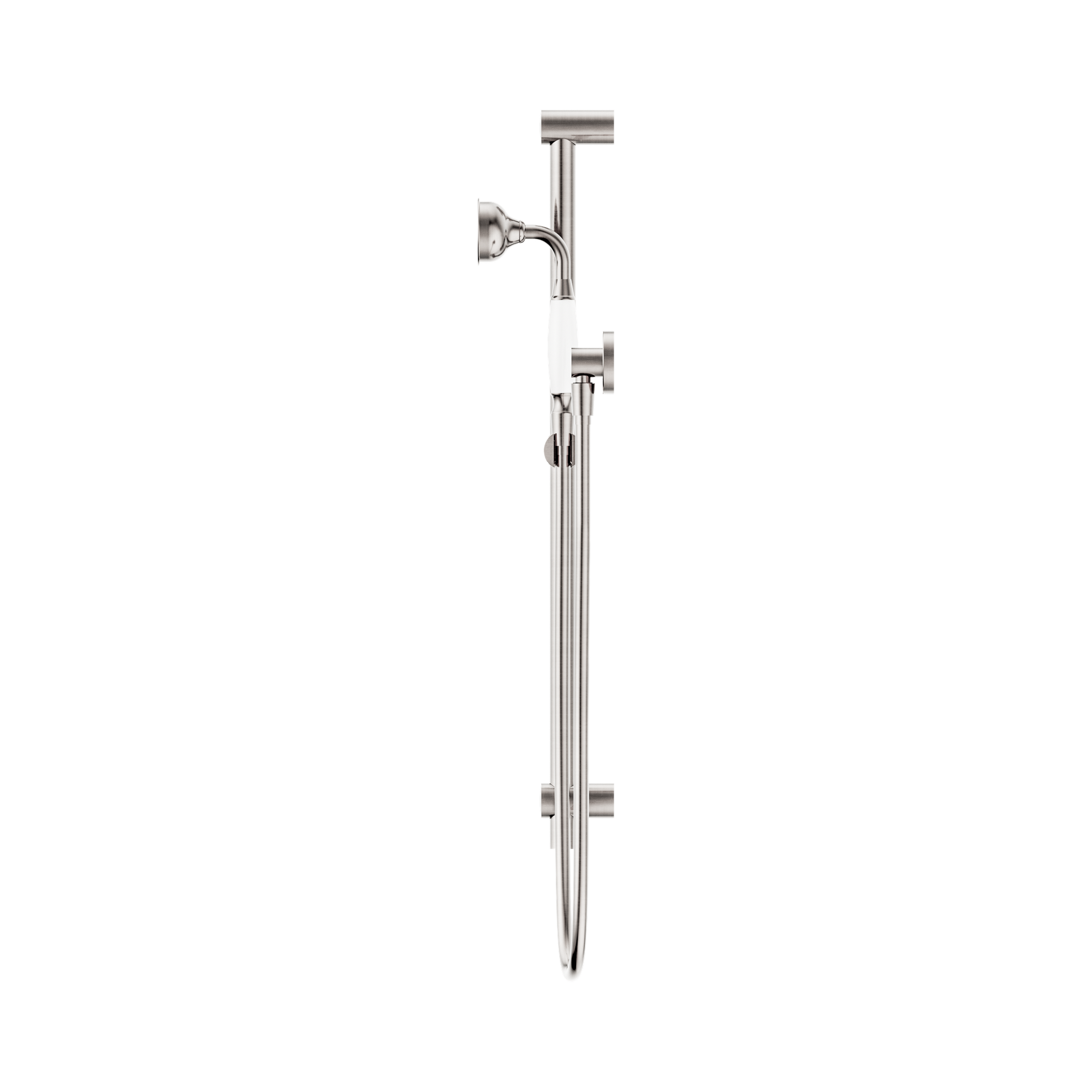Nero York Shower Rail With White Porcelain Hand Shower, Brushed Nickel