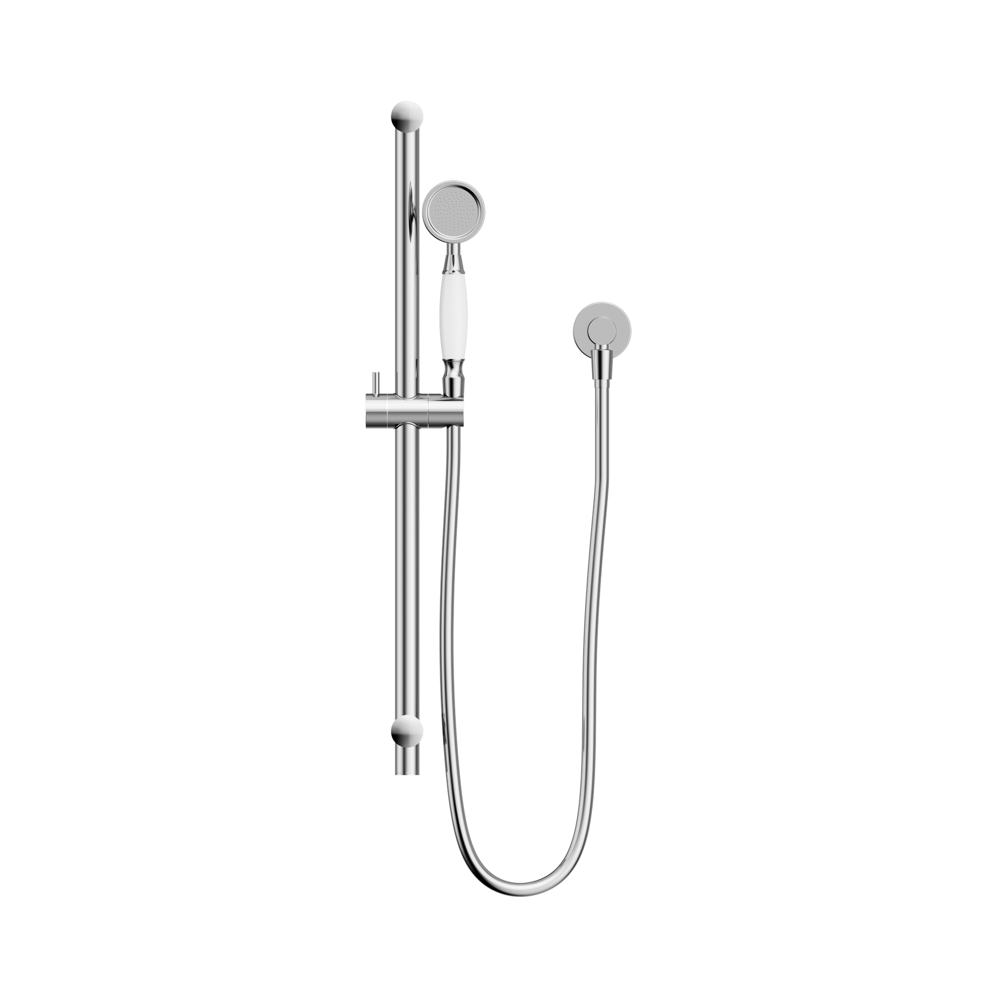 Nero York Shower Rail With White Porcelain Hand Shower, Chrome