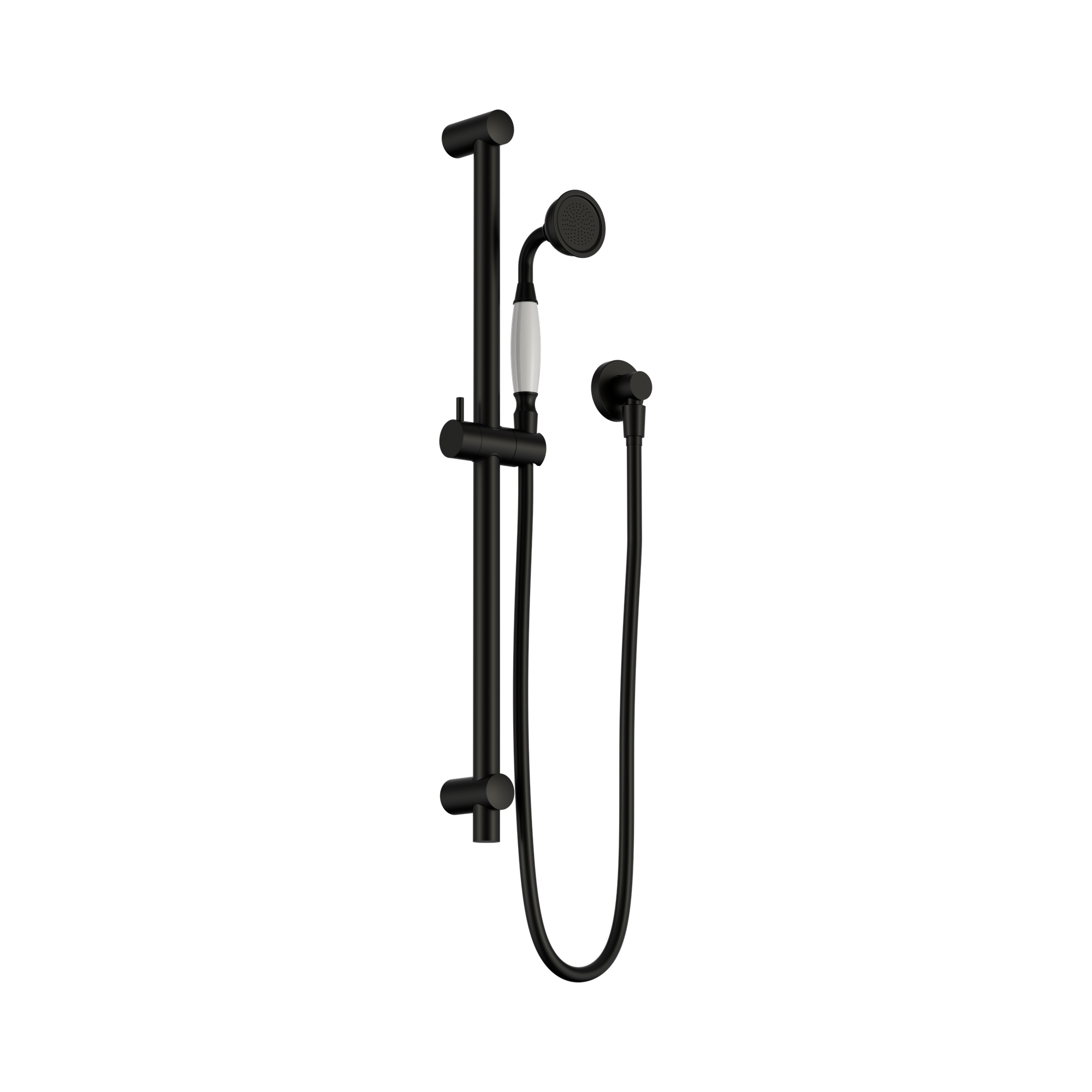 Nero York Shower Rail With White Porcelain Hand Shower, Matte Black
