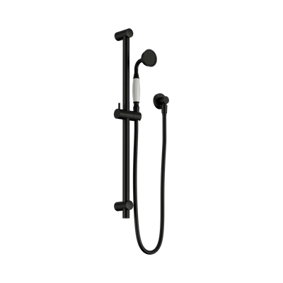 Nero York Shower Rail With White Porcelain Hand Shower, Matte Black
