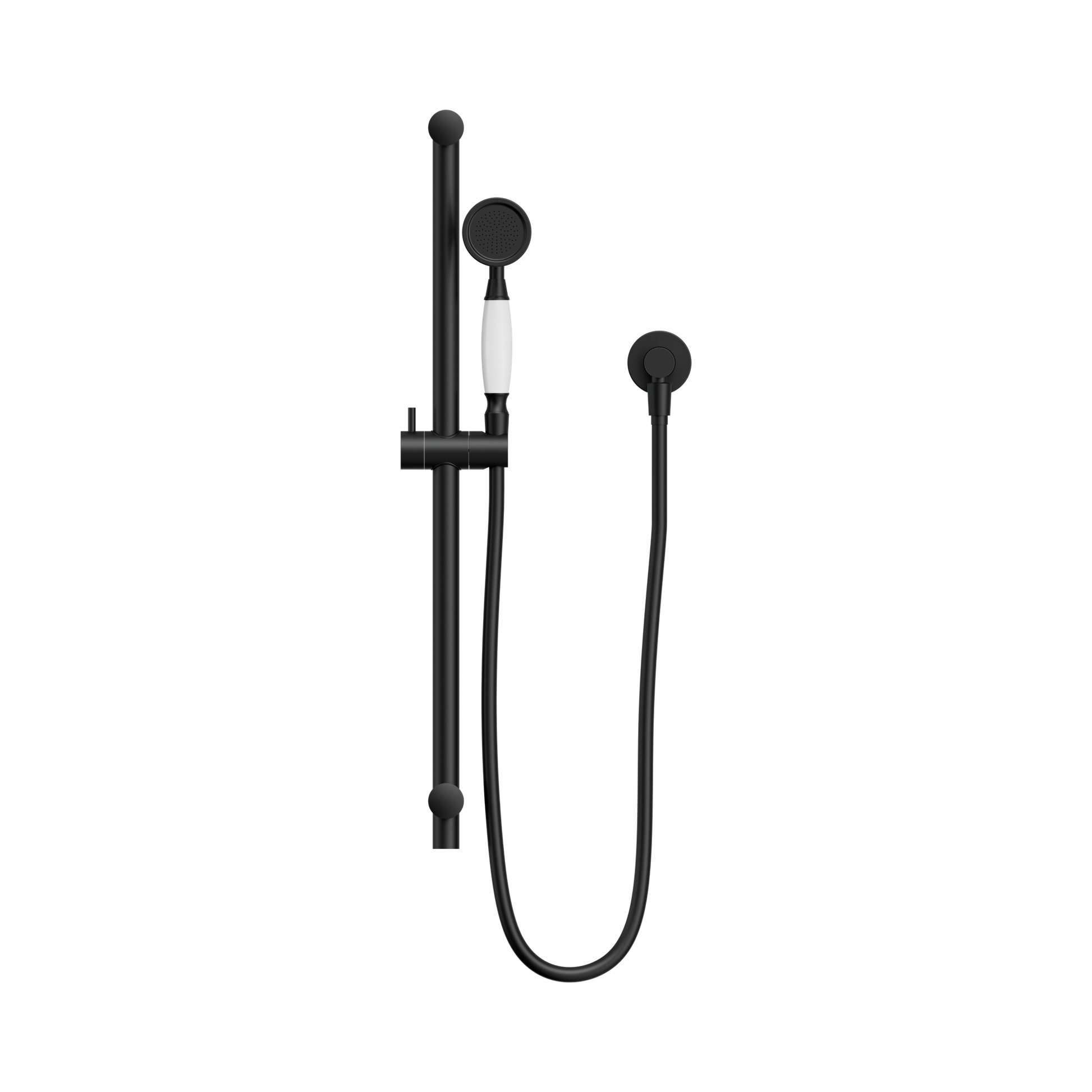 Nero York Shower Rail With White Porcelain Hand Shower, Matte Black