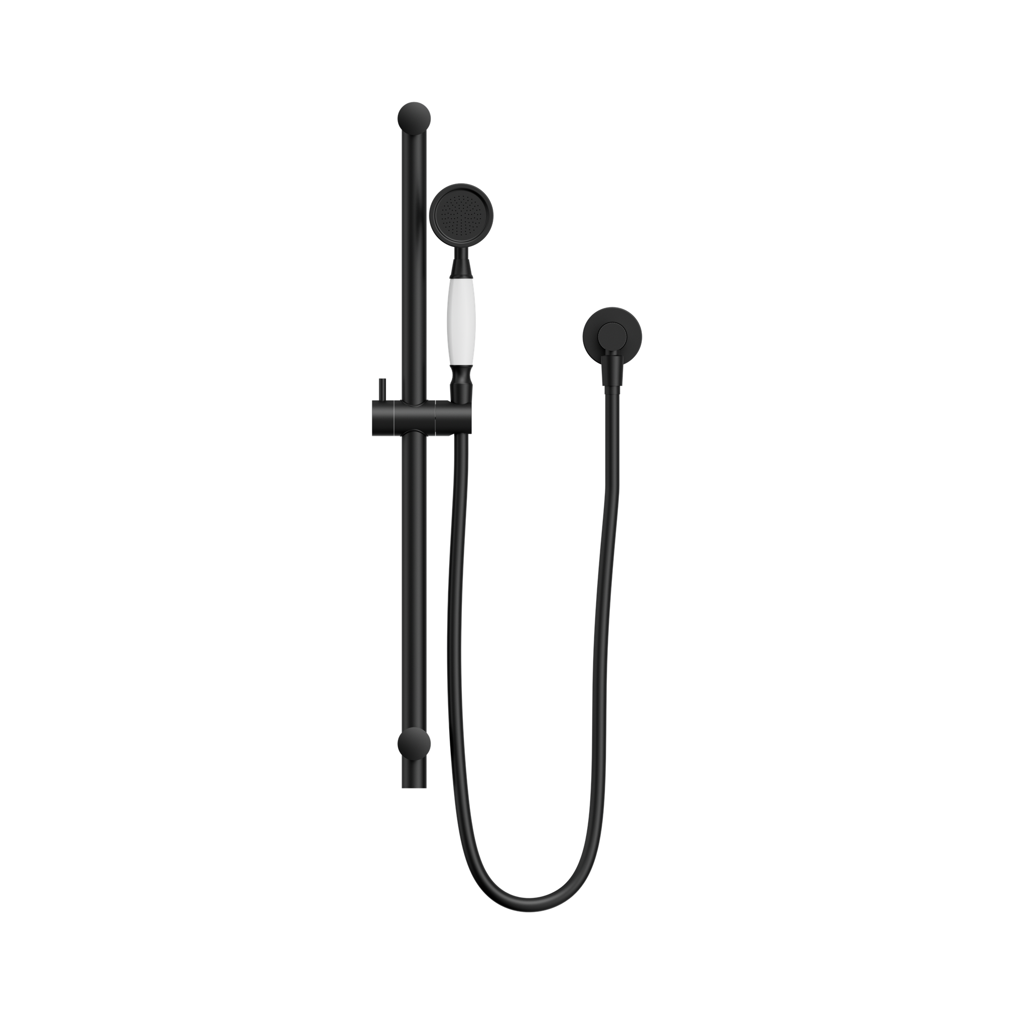 Nero York Shower Rail With White Porcelain Hand Shower, Matte Black