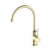 Nero York Kitchen Mixer Gooseneck Spout With White Porcelain Lever Aged Brass