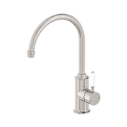 Nero York Kitchen Mixer Gooseneck Spout With White Porcelain Lever, Brushed Nickel