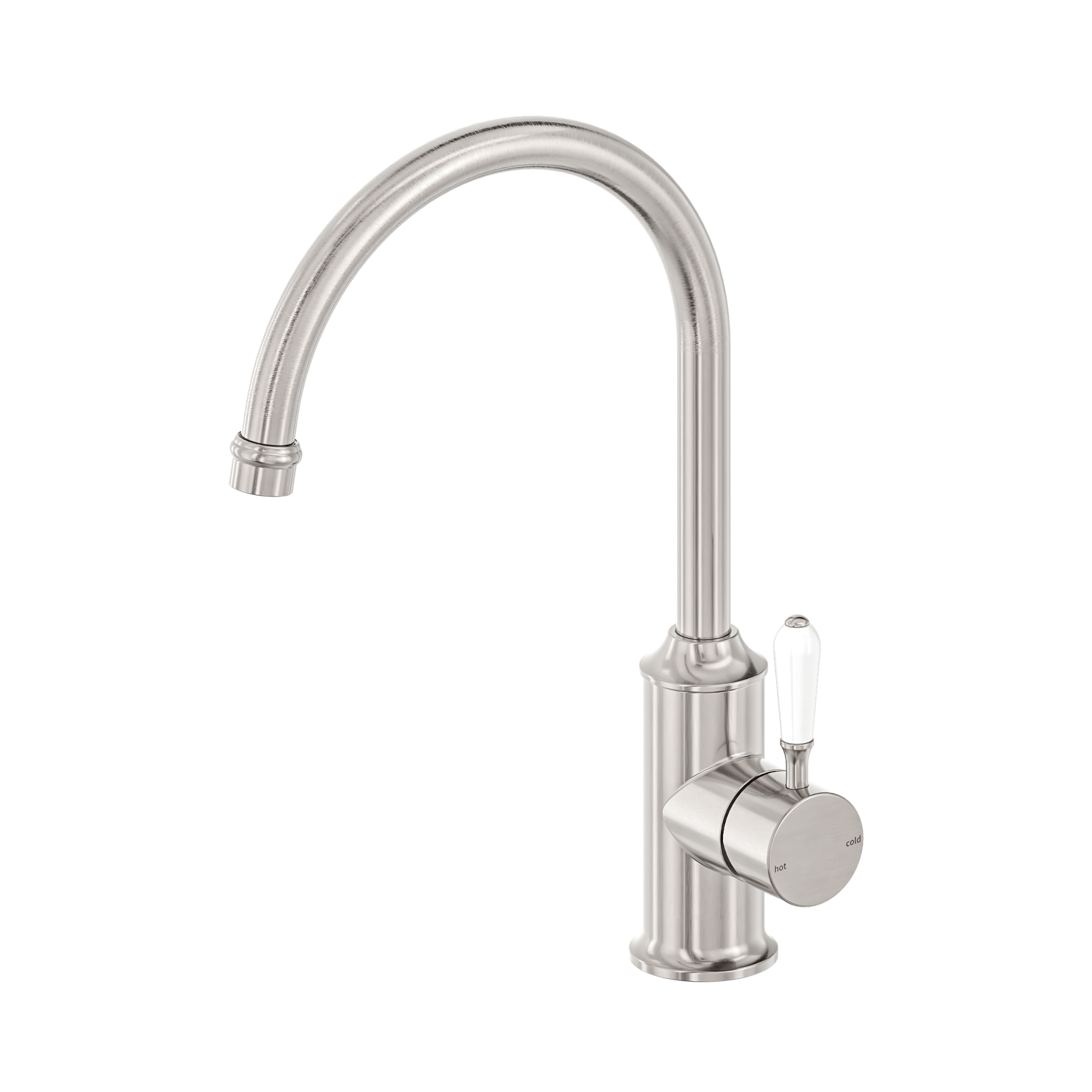 Nero York Kitchen Mixer Gooseneck Spout With White Porcelain Lever, Brushed Nickel