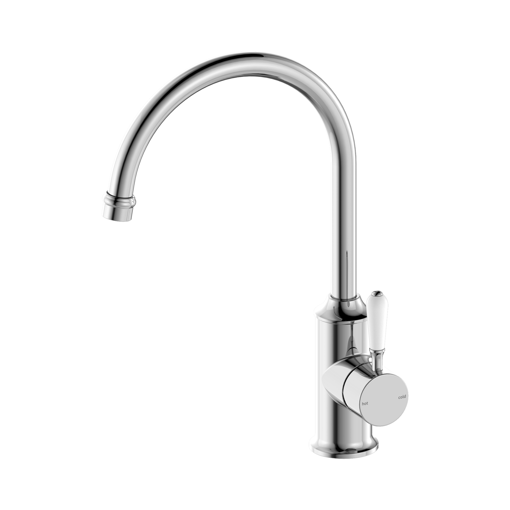 Nero York Kitchen Mixer Gooseneck Spout With White Porcelain Lever, Chrome