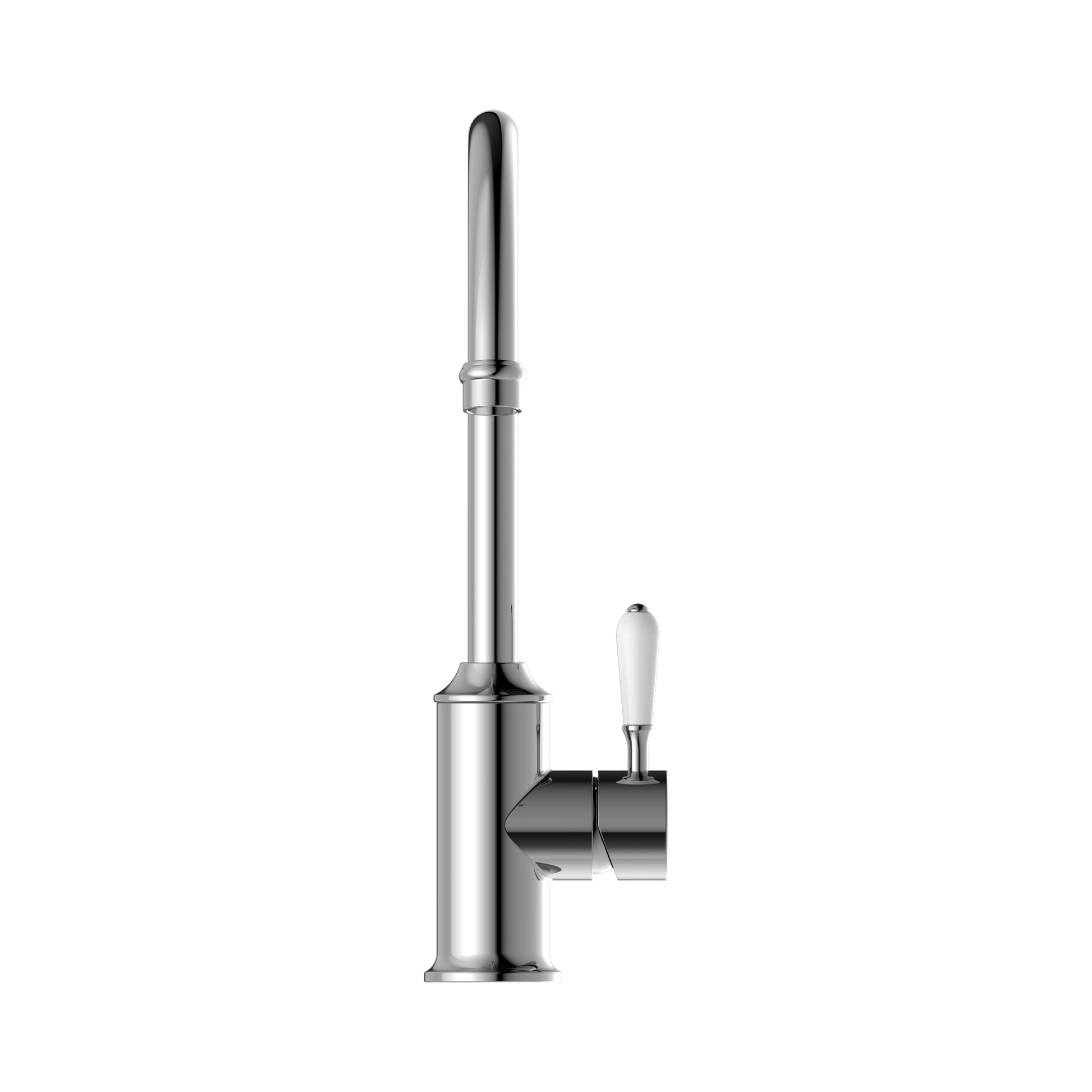 Nero York Kitchen Mixer Gooseneck Spout With White Porcelain Lever, Chrome