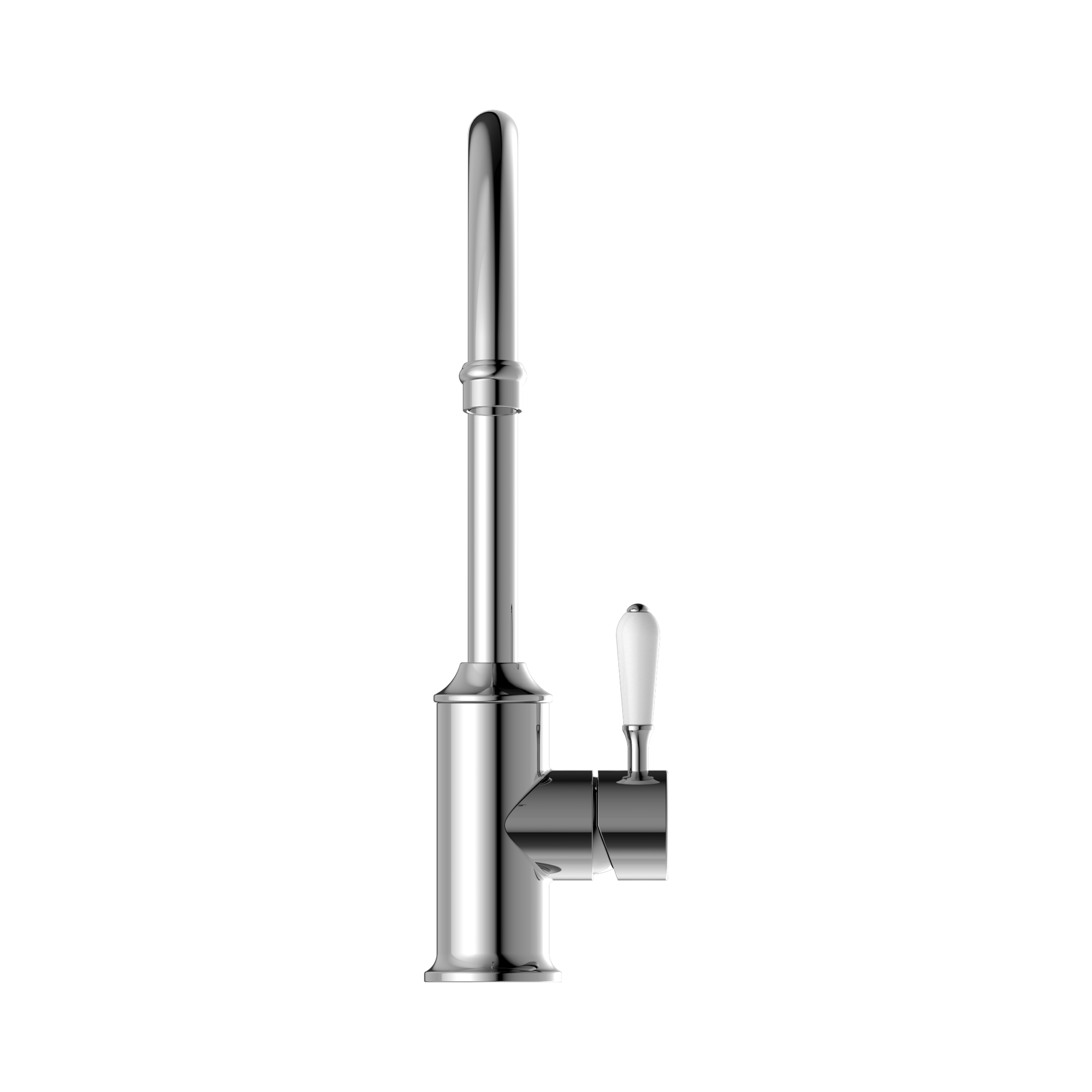 Nero York Kitchen Mixer Gooseneck Spout With White Porcelain Lever, Chrome