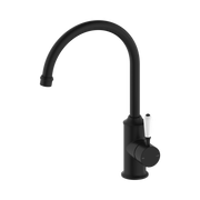 Nero York Kitchen Mixer Gooseneck Spout With White Porcelain Lever, Matte Black