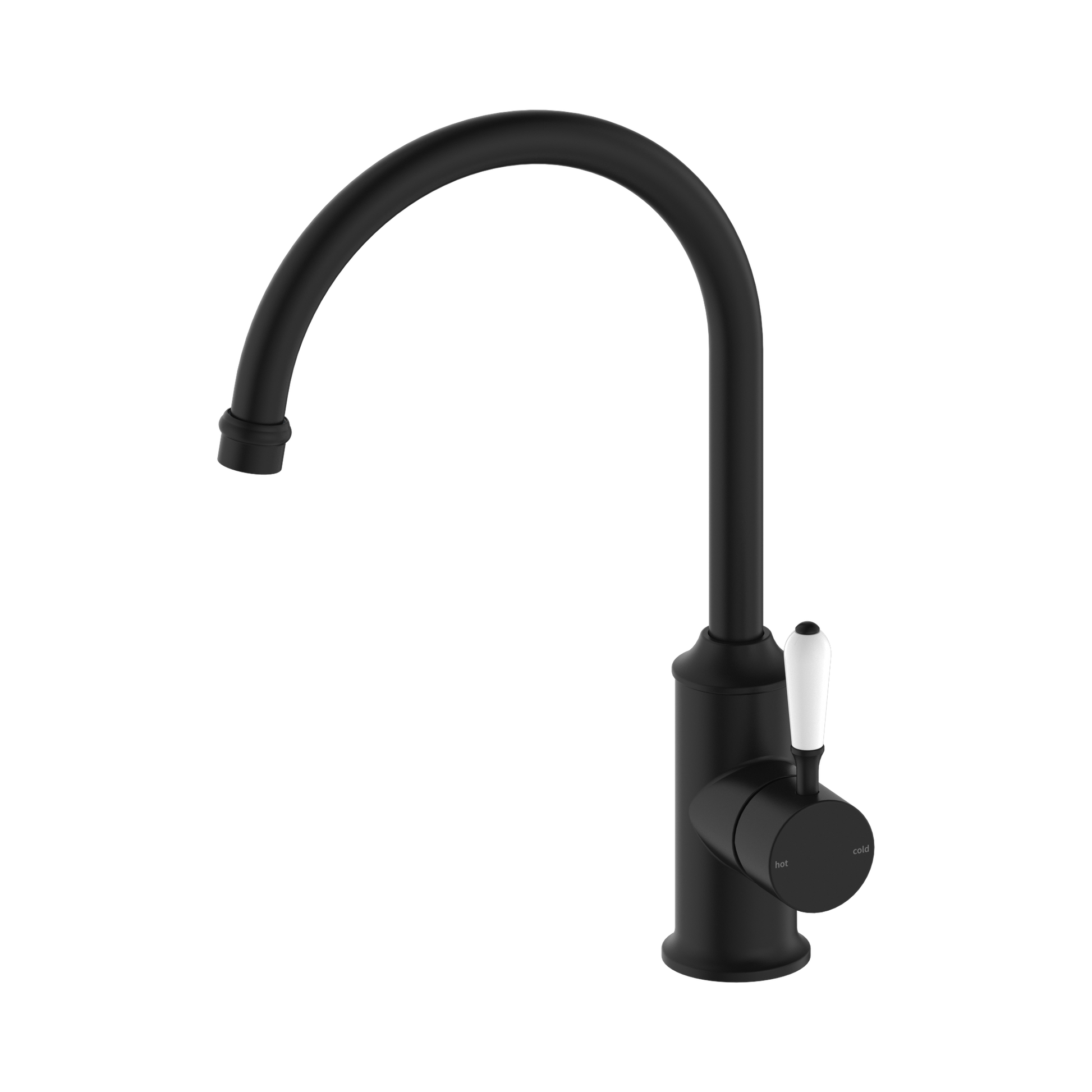 Nero York Kitchen Mixer Gooseneck Spout With White Porcelain Lever, Matte Black
