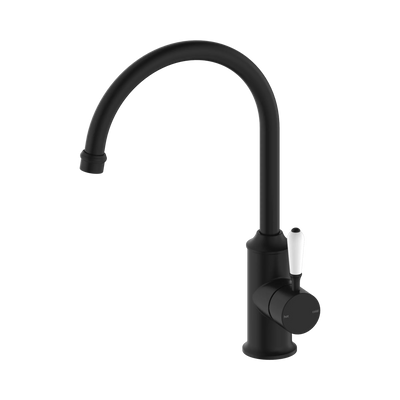 Nero York Kitchen Mixer Gooseneck Spout With White Porcelain Lever, Matte Black