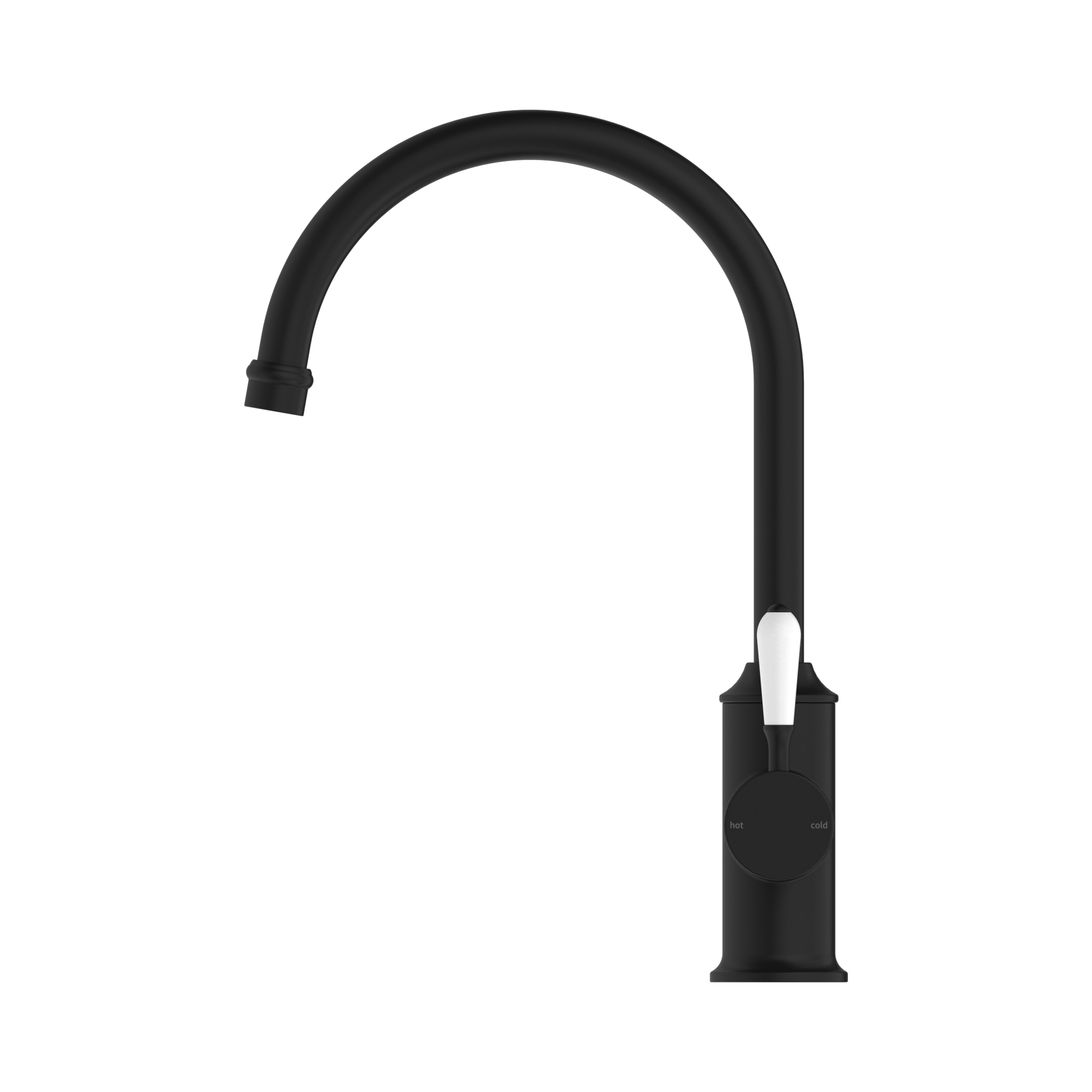 Nero York Kitchen Mixer Gooseneck Spout With White Porcelain Lever, Matte Black