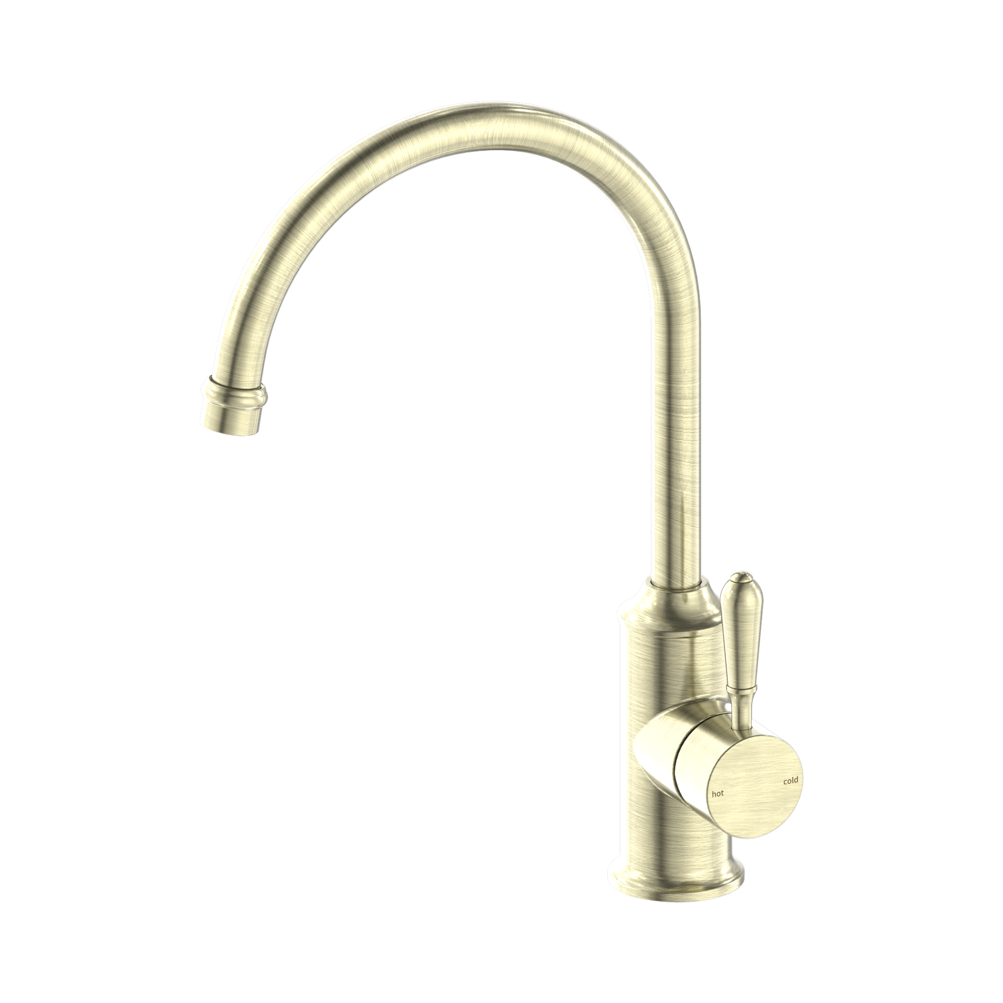 Nero York Kitchen Mixer Gooseneck Spout With Metal Lever Aged Brass