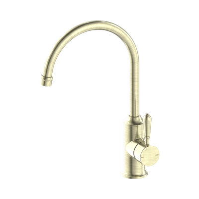 Nero York Kitchen Mixer Gooseneck Spout With Metal Lever, Aged Brass