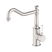 Nero York Kitchen Mixer Hook Spout With White Porcelain Lever, Brushed Nickel