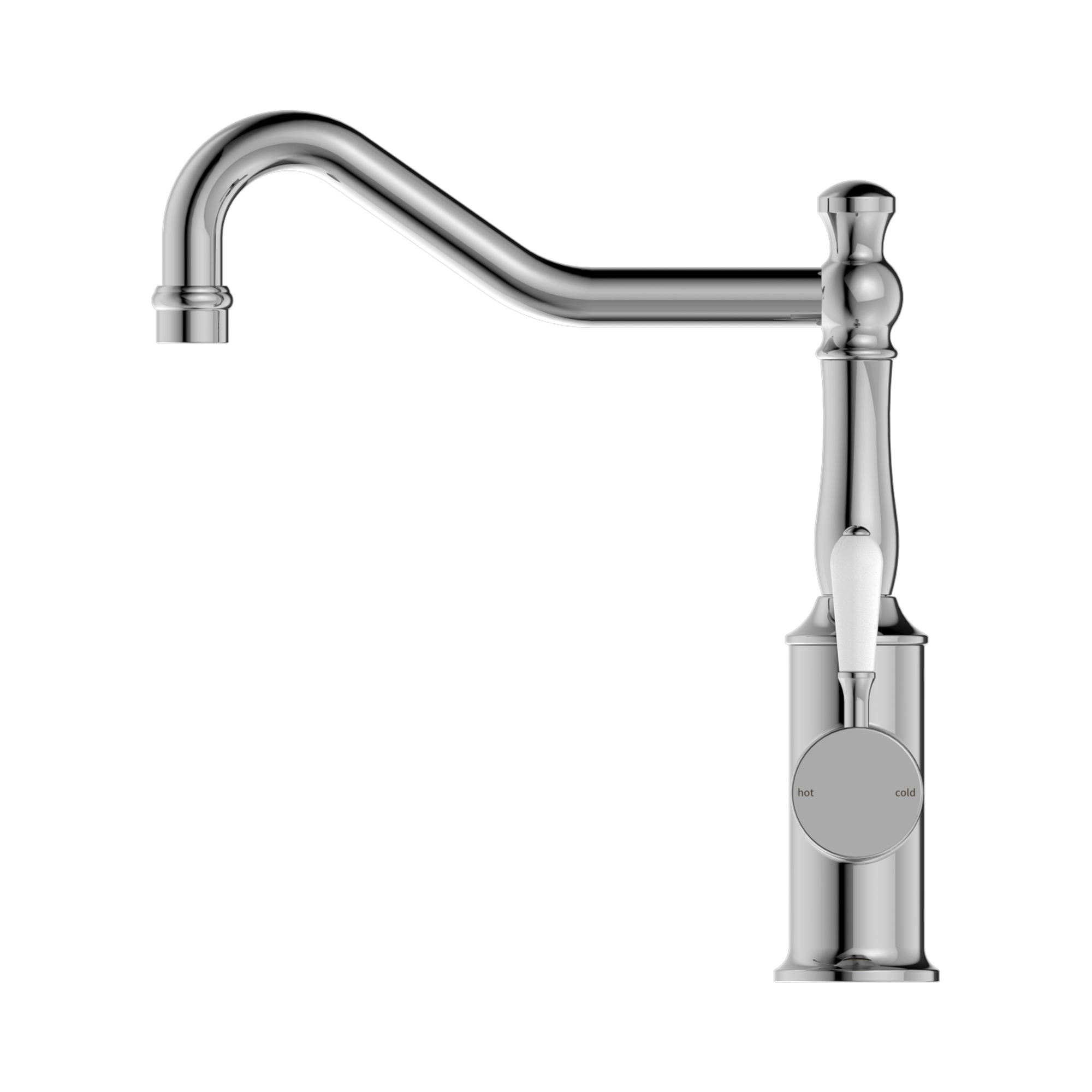 Nero York Kitchen Mixer Hook Spout With White Porcelain Lever, Chrome