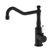 Nero York Kitchen Mixer Hook Spout With White Porcelain Lever, Matte Black