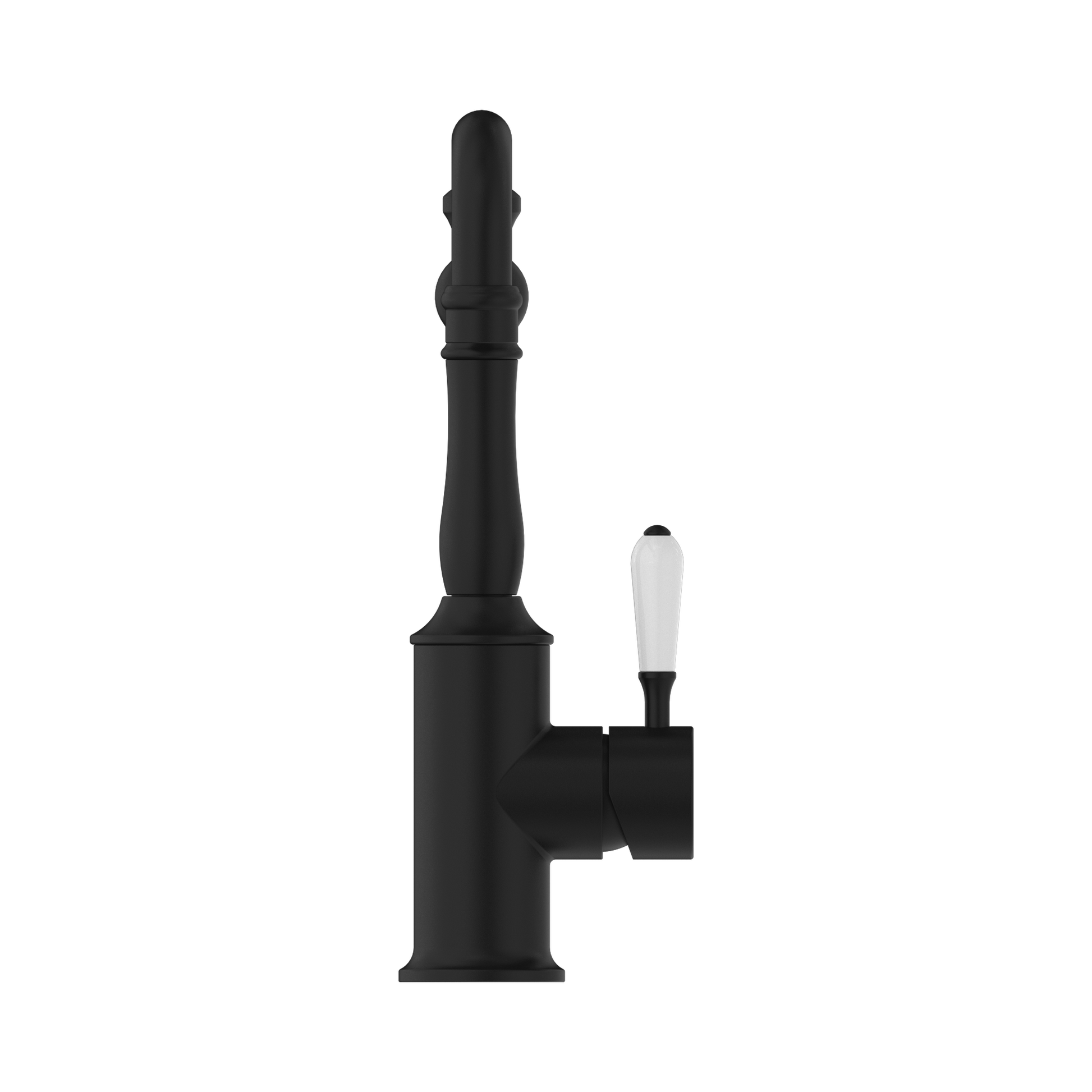Nero York Kitchen Mixer Hook Spout With White Porcelain Lever, Matte Black