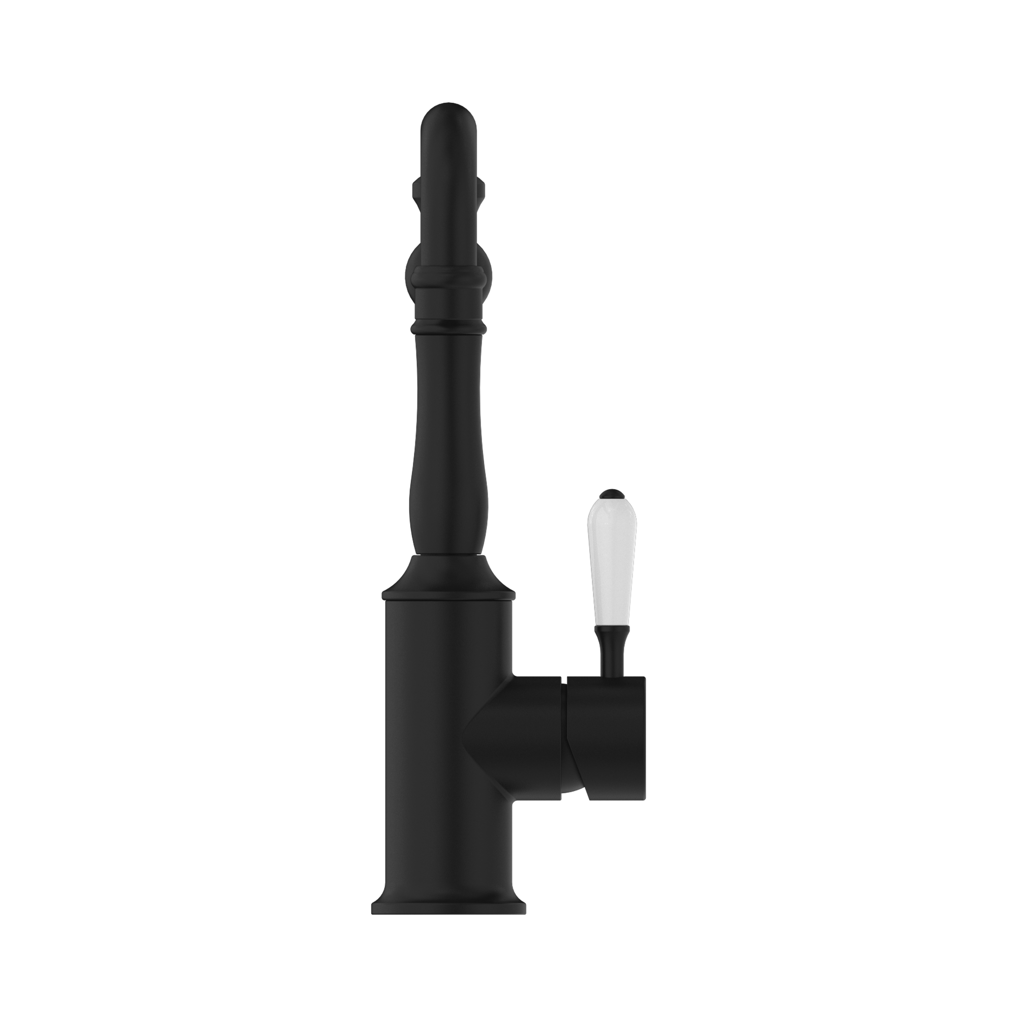 Nero York Kitchen Mixer Hook Spout With White Porcelain Lever, Matte Black