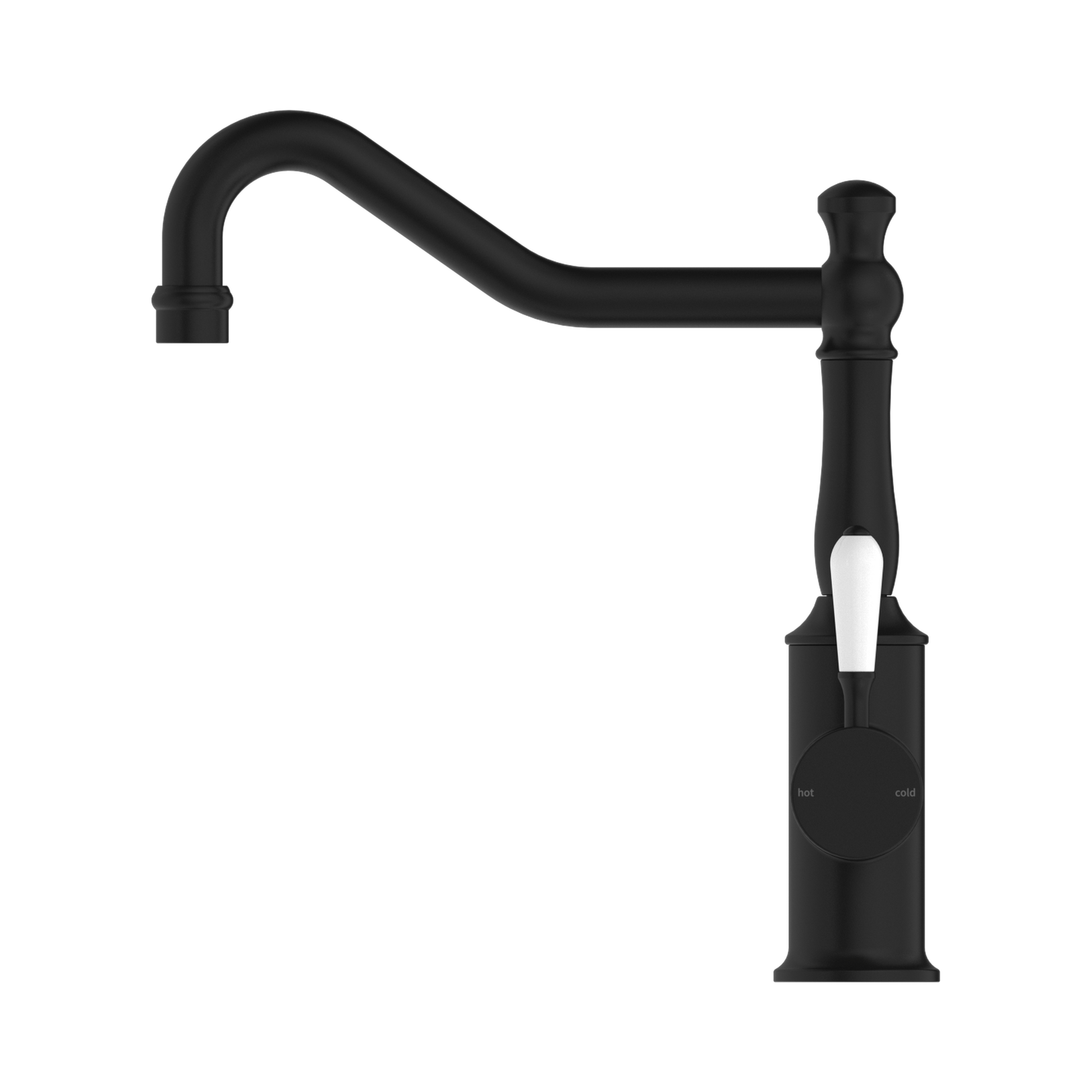 Nero York Kitchen Mixer Hook Spout With White Porcelain Lever, Matte Black