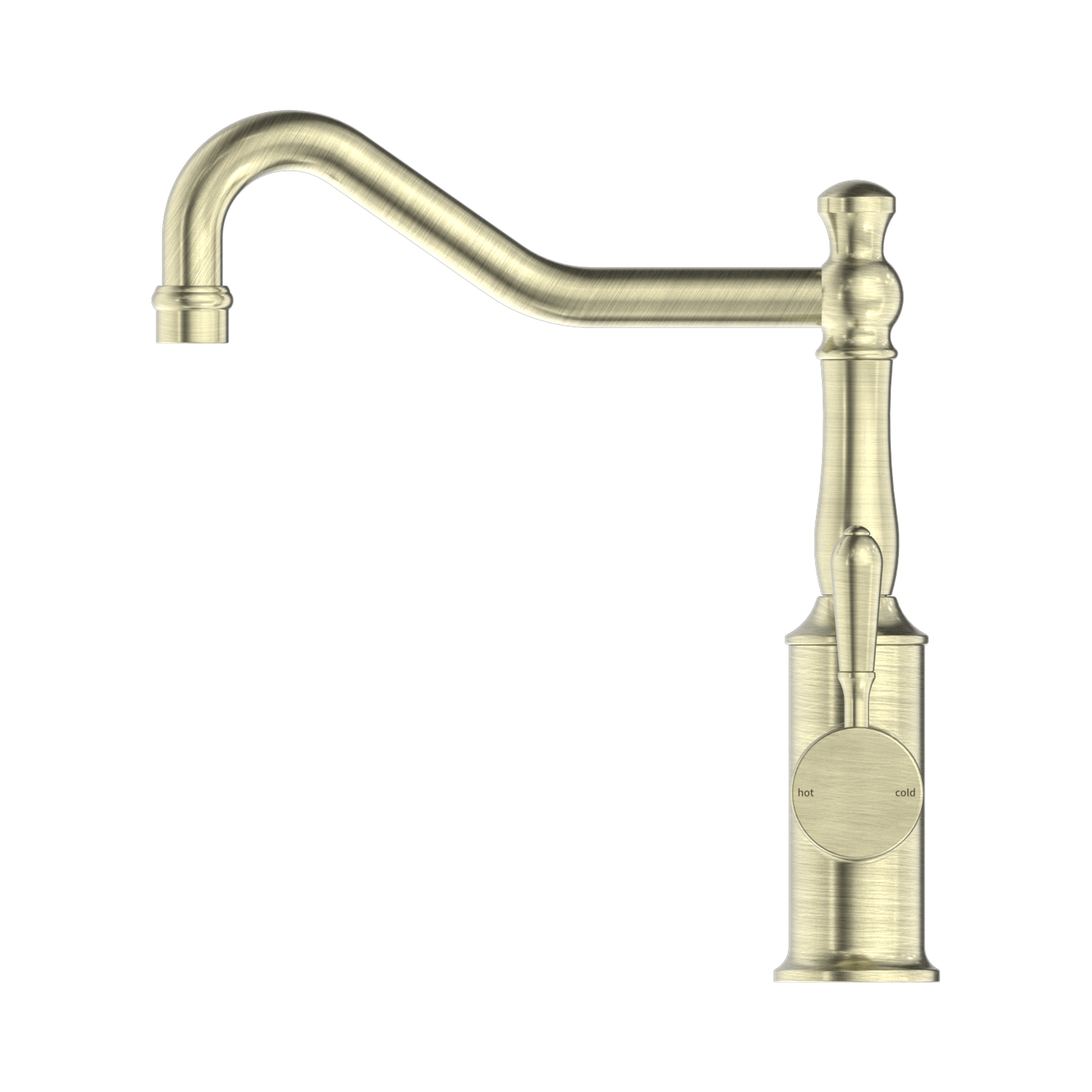 Nero York Kitchen Mixer Hook Spout With Metal Lever Aged Brass