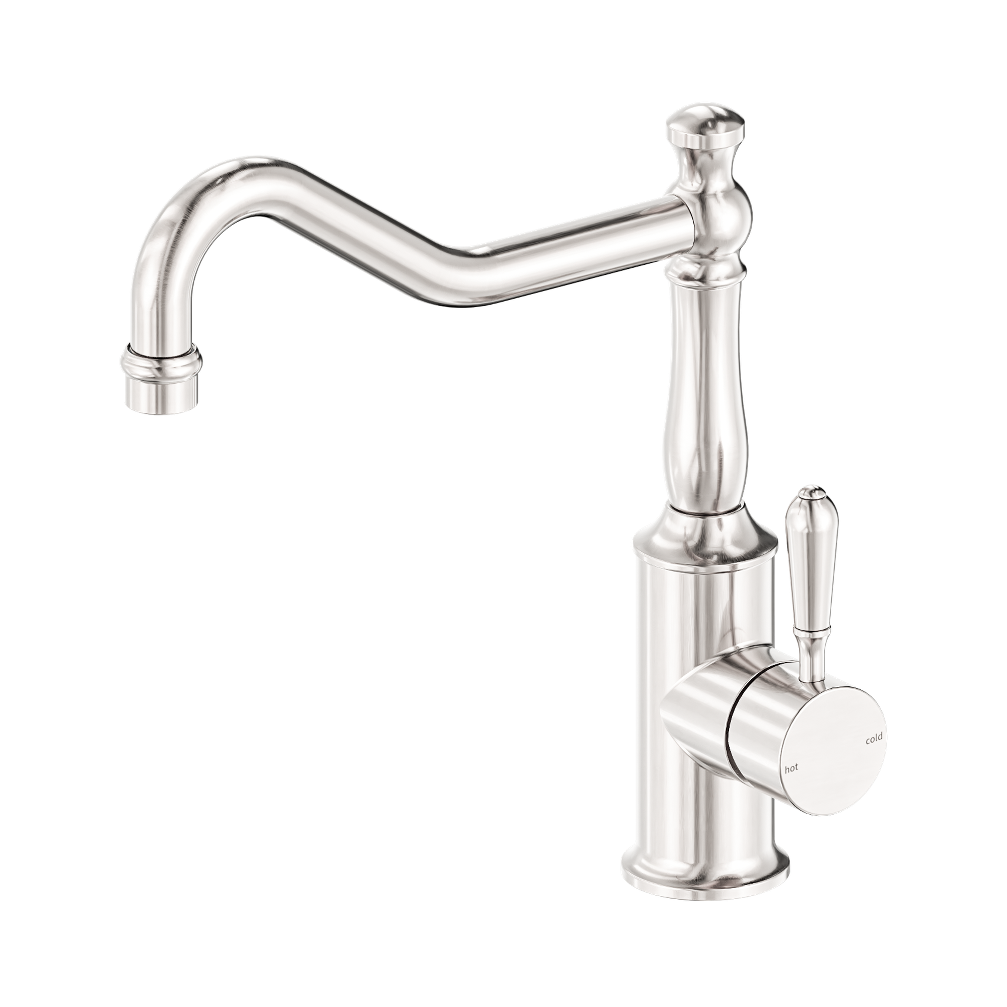 Nero York Kitchen Mixer Hook Spout With Metal Lever, Brushed Nickel