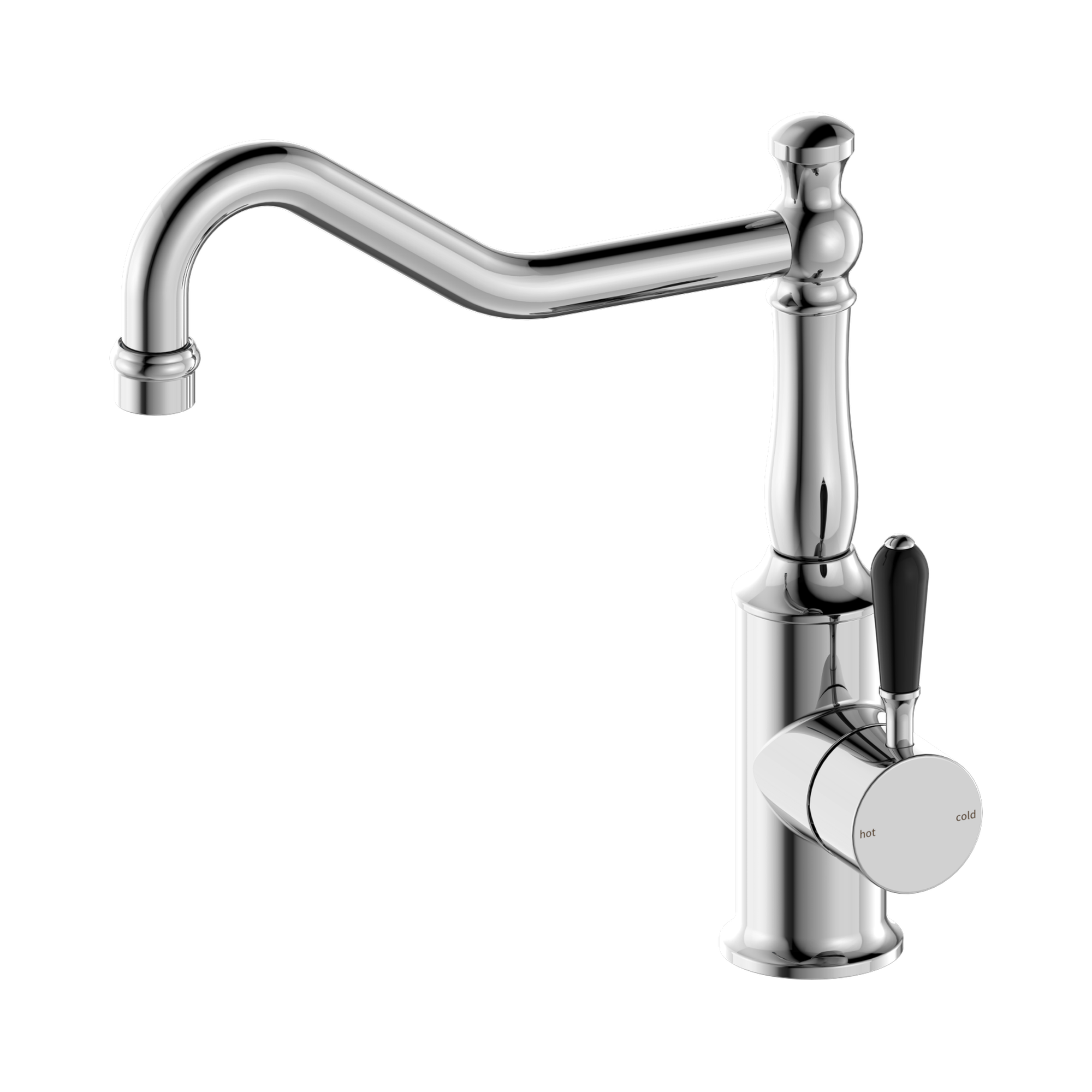 Nero York Kitchen Mixer Hook Spout With Black Porcelain Lever, Chrome