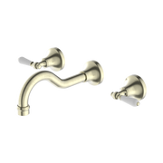 Nero York Wall Basin Set With White Porcelain Lever Aged Brass