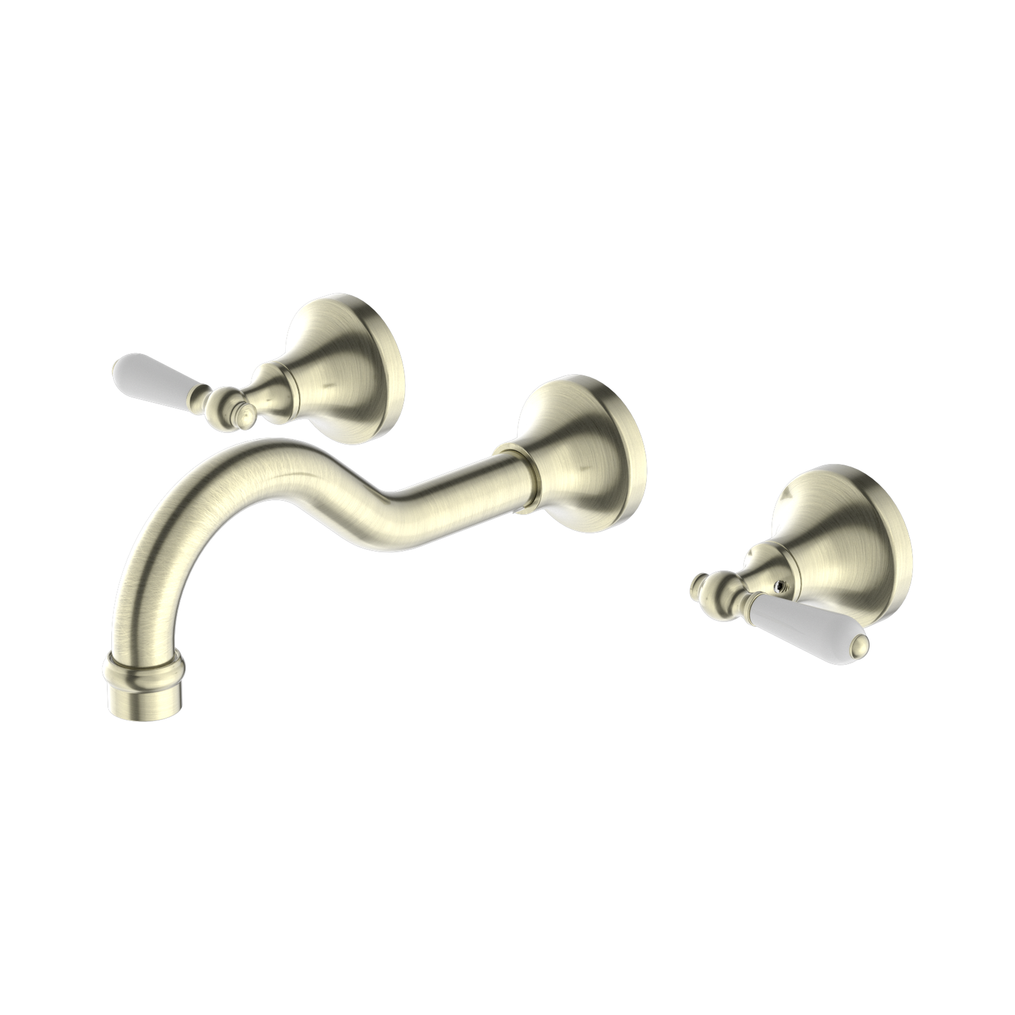 Nero York Wall Basin Set With White Porcelain Lever Aged Brass