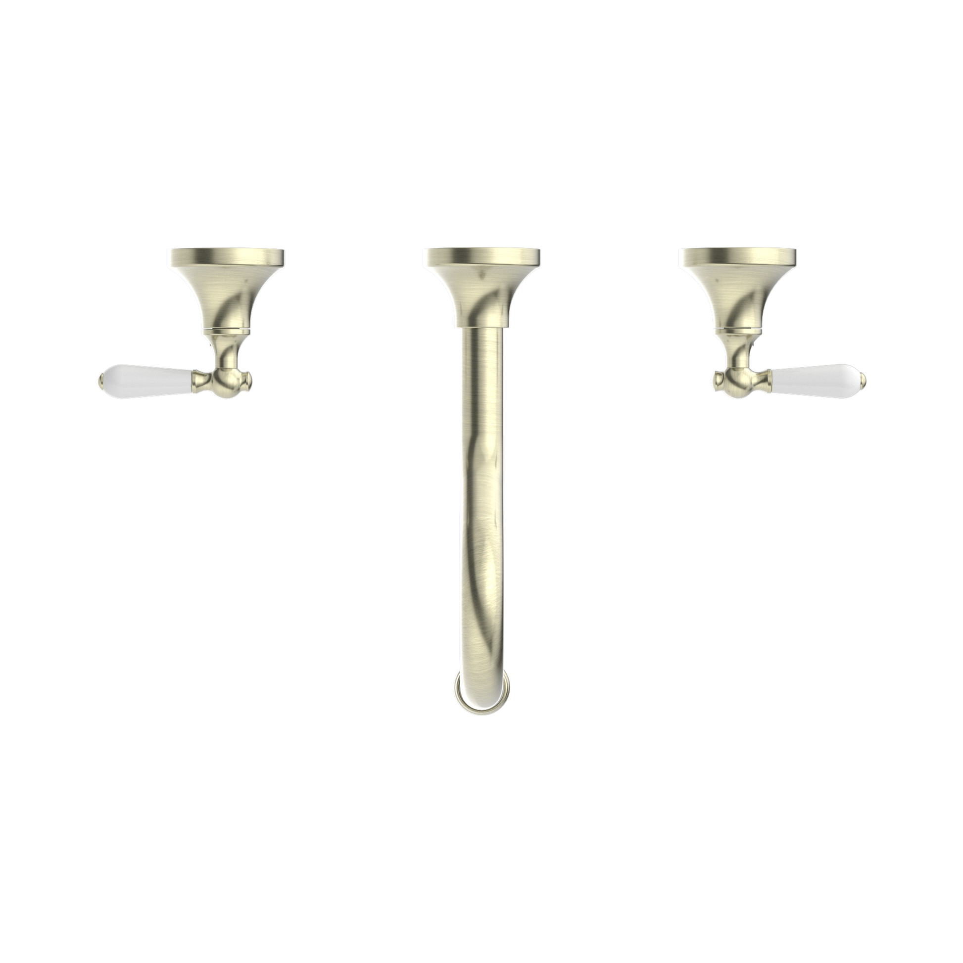 Nero York Wall Basin Set With White Porcelain Lever Aged Brass