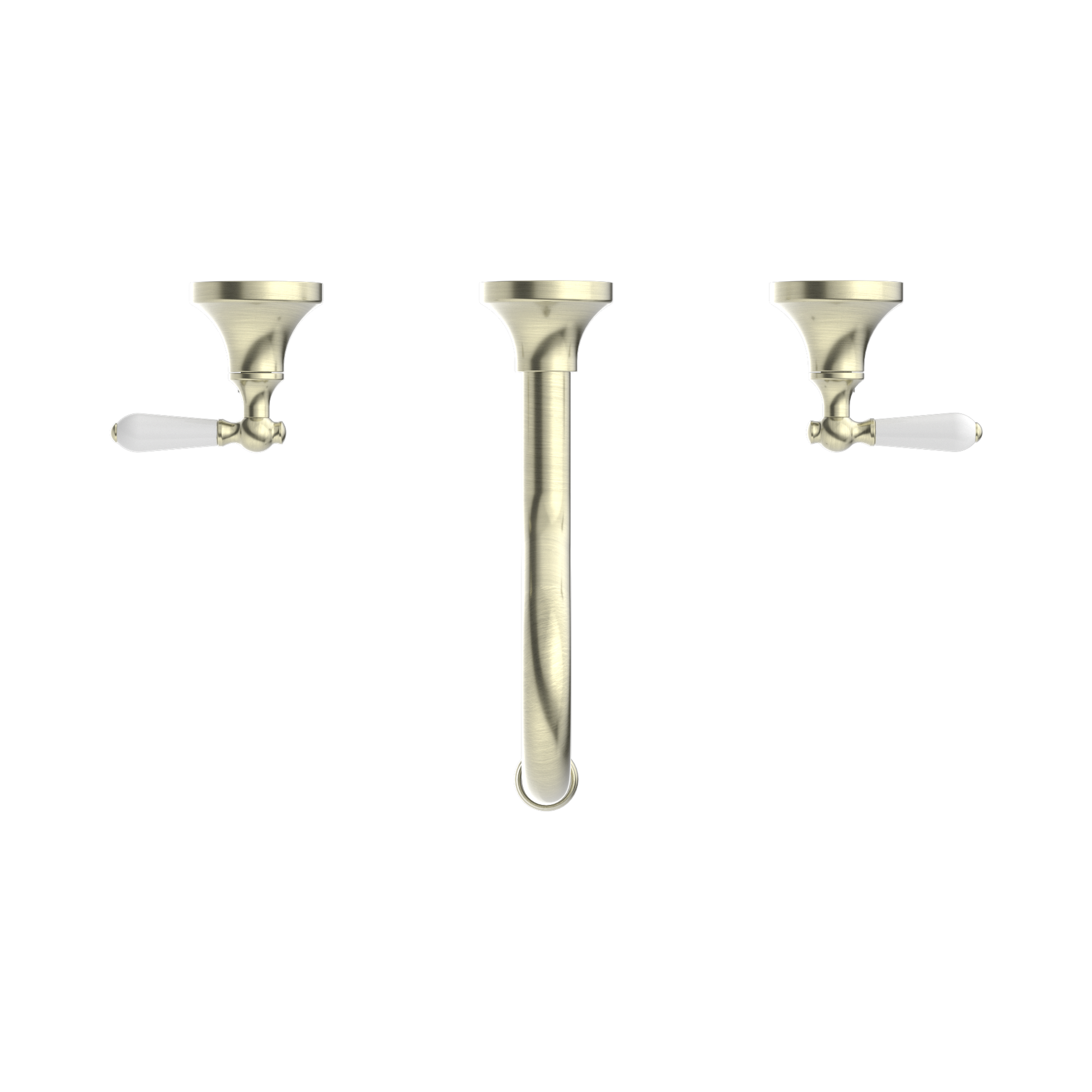 Nero York Wall Basin Set With White Porcelain Lever Aged Brass