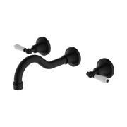 Nero York Wall Basin Set With White Porcelain Lever, Matte Black