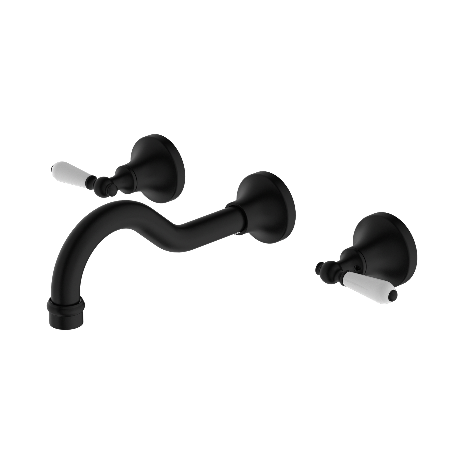 Nero York Wall Basin Set With White Porcelain Lever, Matte Black