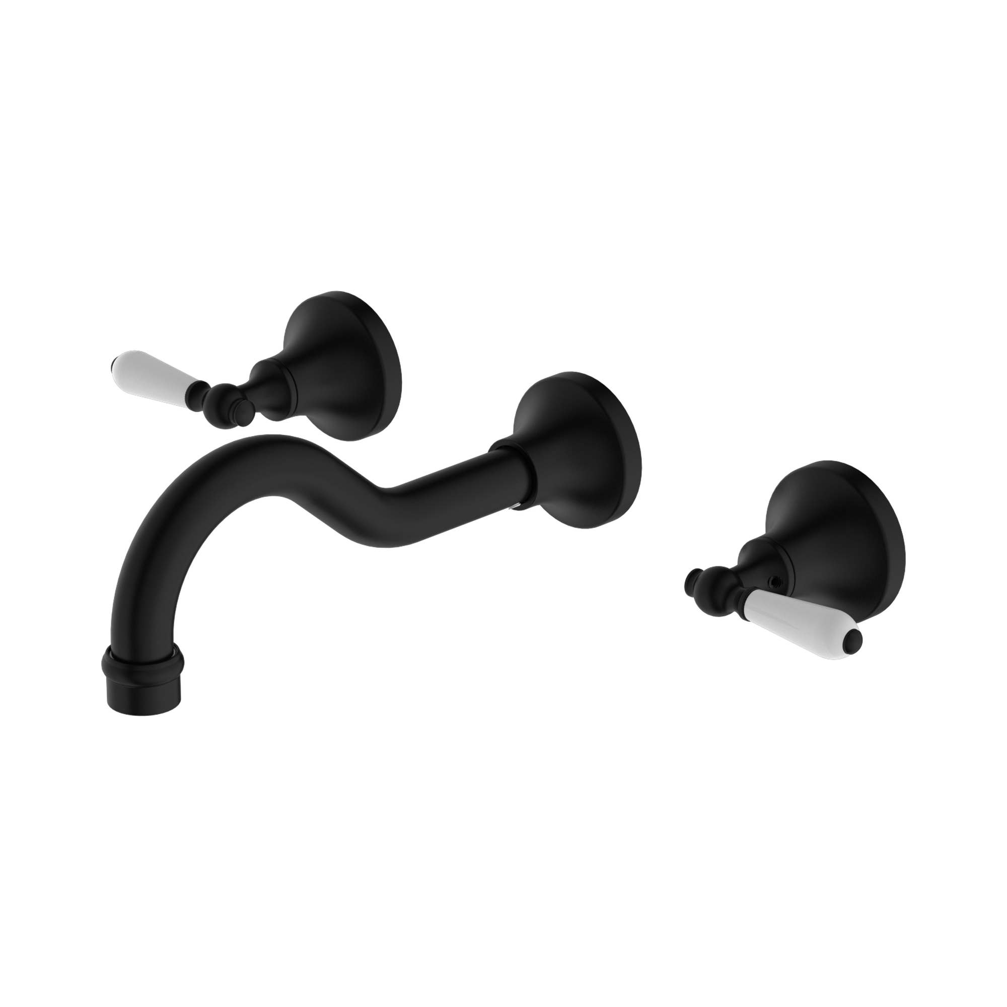 Nero York Wall Basin Set With White Porcelain Lever, Matte Black