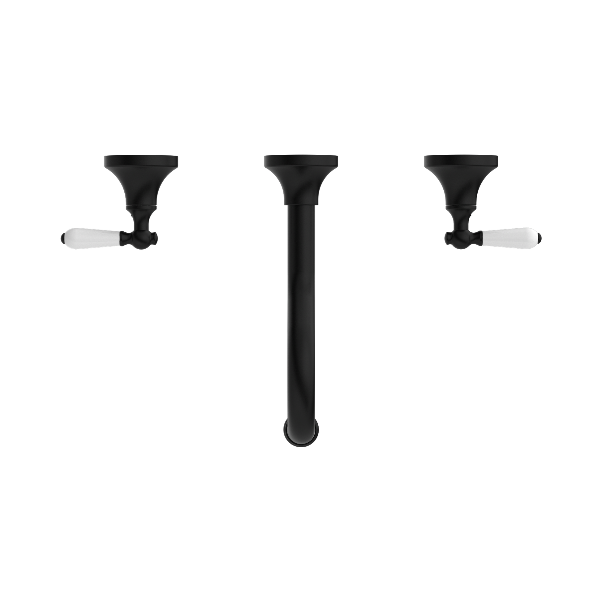 Nero York Wall Basin Set With White Porcelain Lever, Matte Black