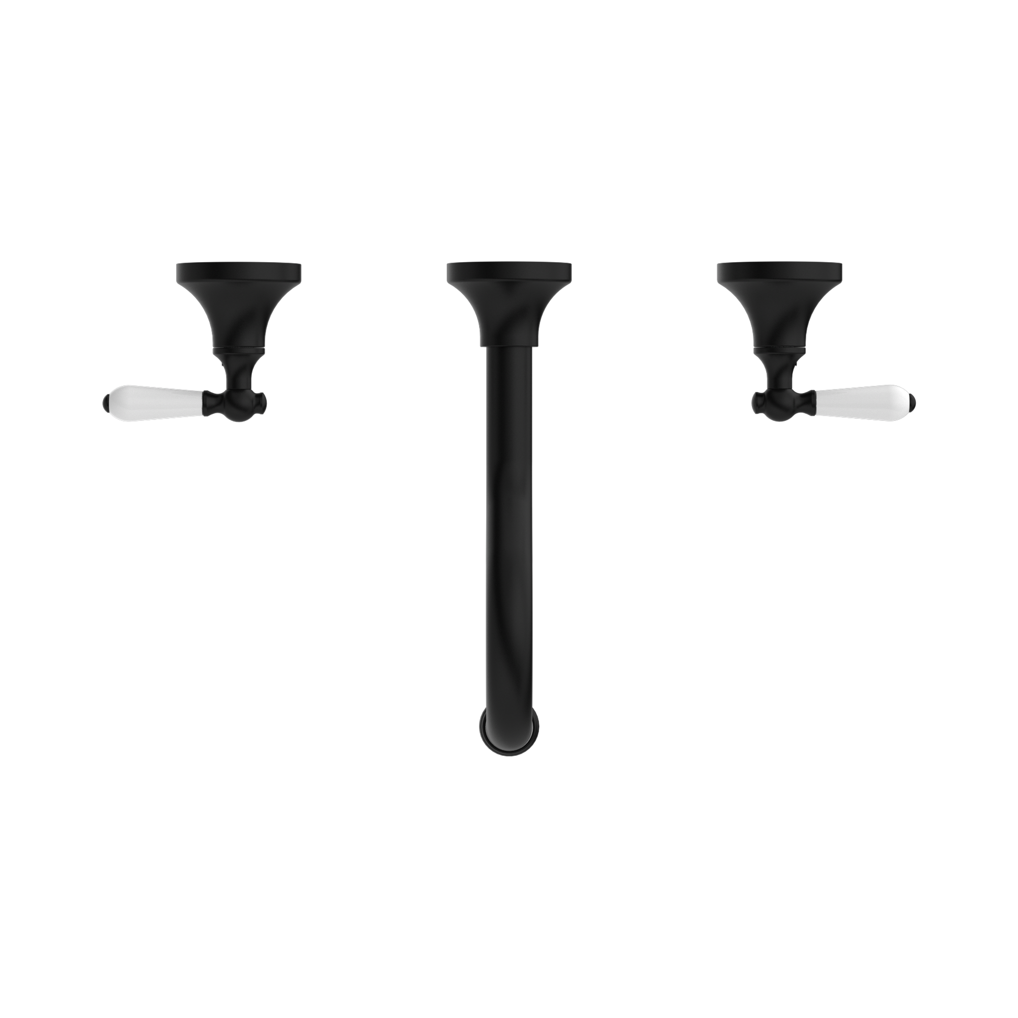 Nero York Wall Basin Set With White Porcelain Lever, Matte Black