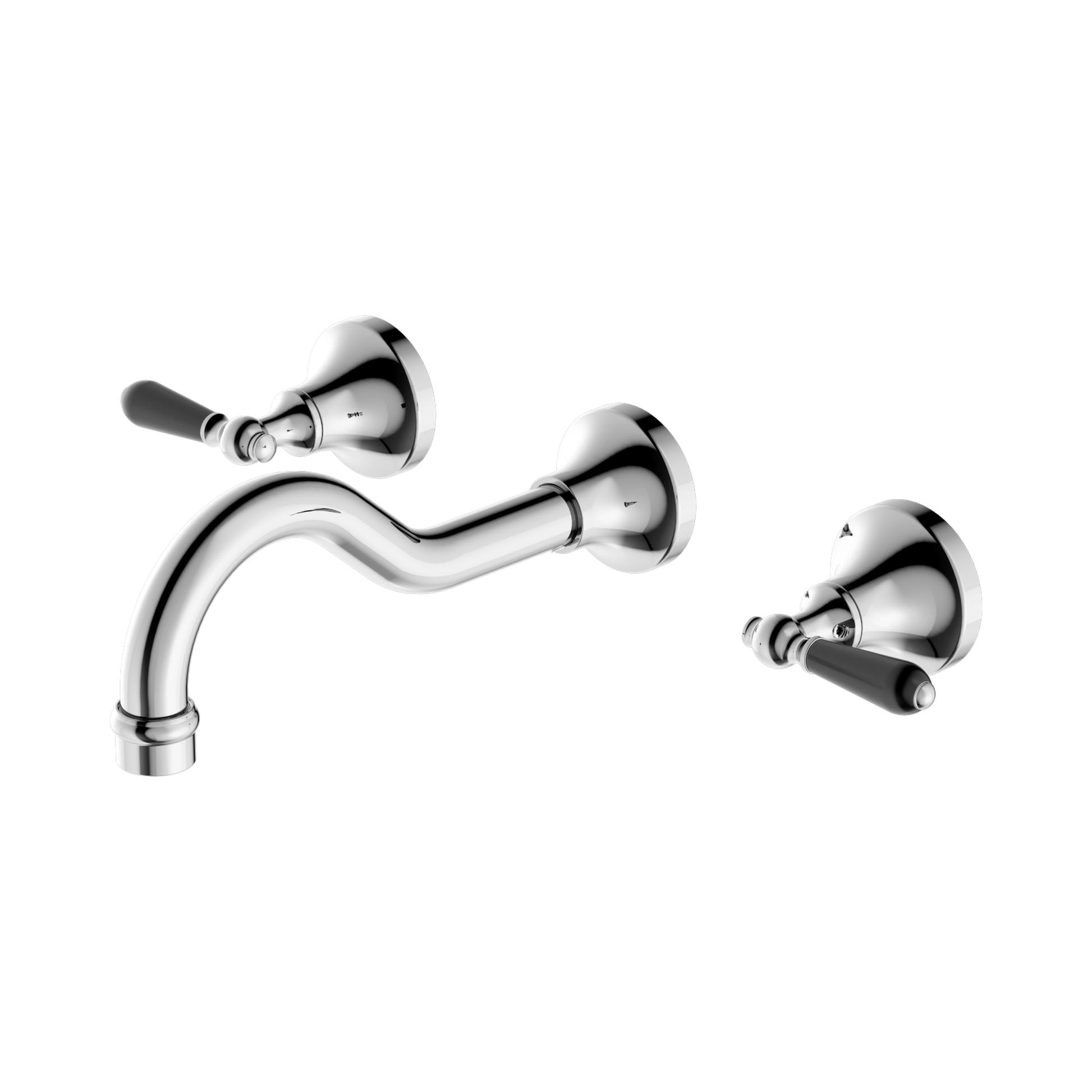 Nero York Wall Basin Set With Black Porcelain Lever, Chrome