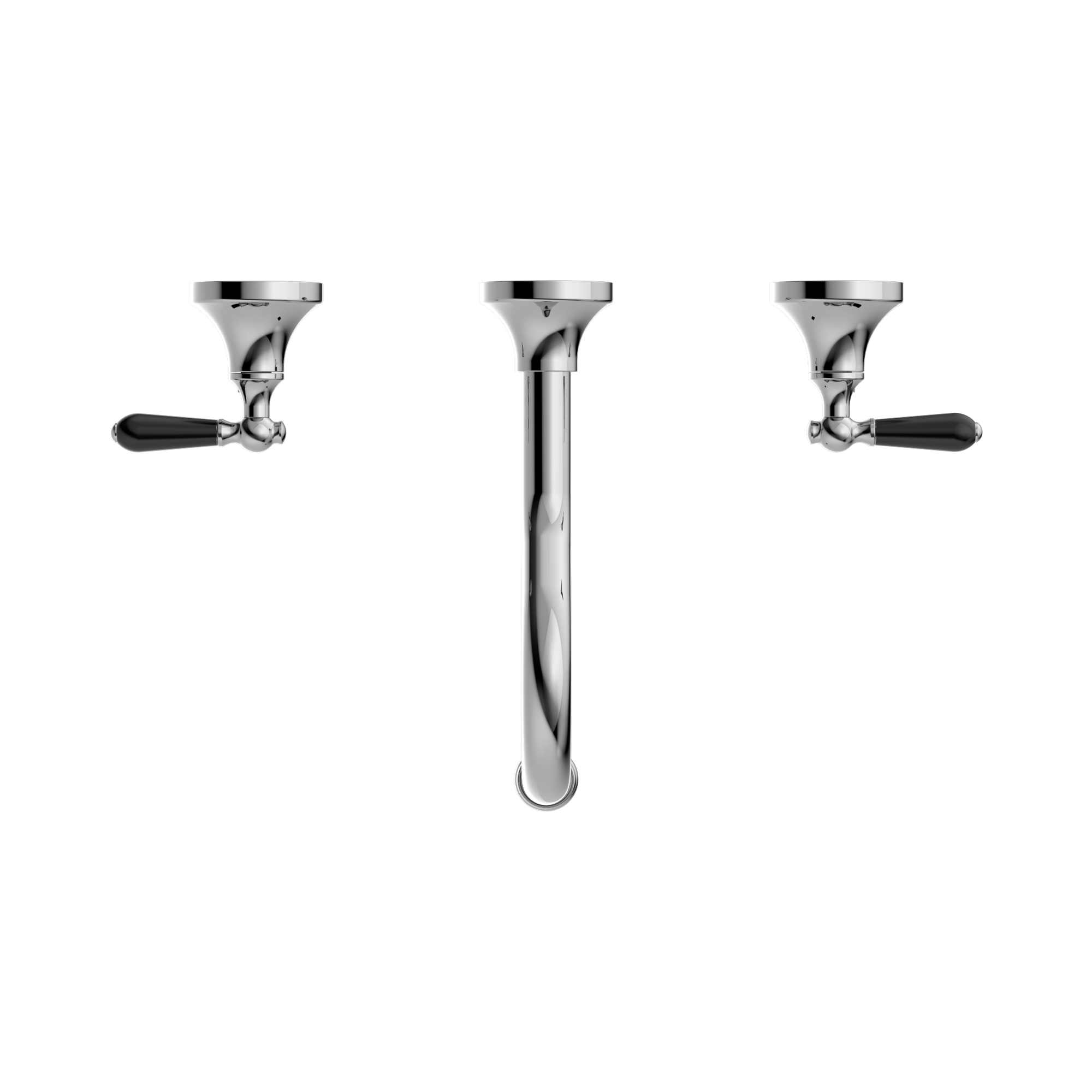Nero York Wall Basin Set With Black Porcelain Lever, Chrome