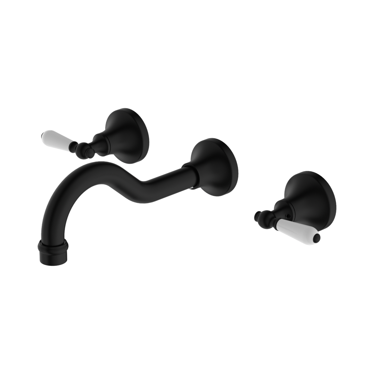 Nero York Wall Basin Set With White Porcelain Lever II, Matte Black