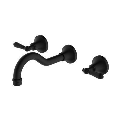 Nero York Wall Basin Set With Metal Lever II, Matte Black